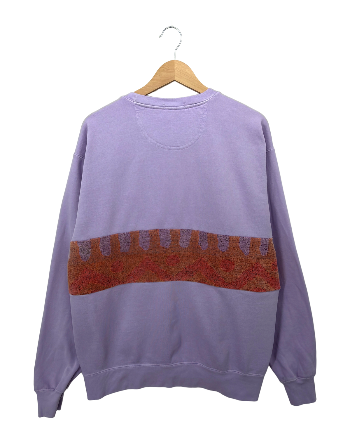 Large Lavender Sunset Chaser "Radiant Horizon" — one-of-a-kind upcycled vintage beach towel sweatshirt, handmade by Kspek, view 5