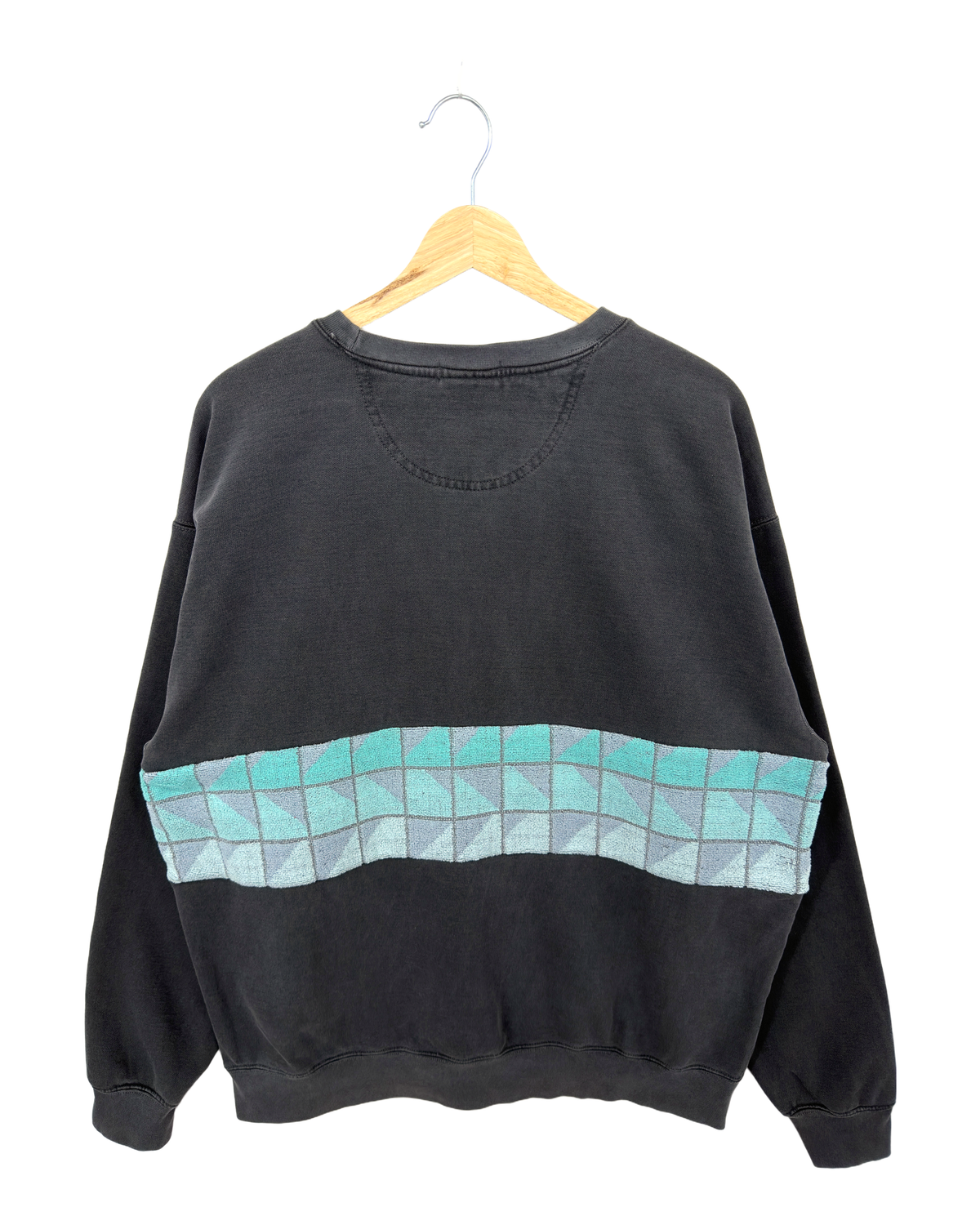 X-Large Pepper Sunset Chaser "Pastel Mosaic Dawn" — one-of-a-kind upcycled vintage beach towel sweatshirt, handmade by Kspek, view 5
