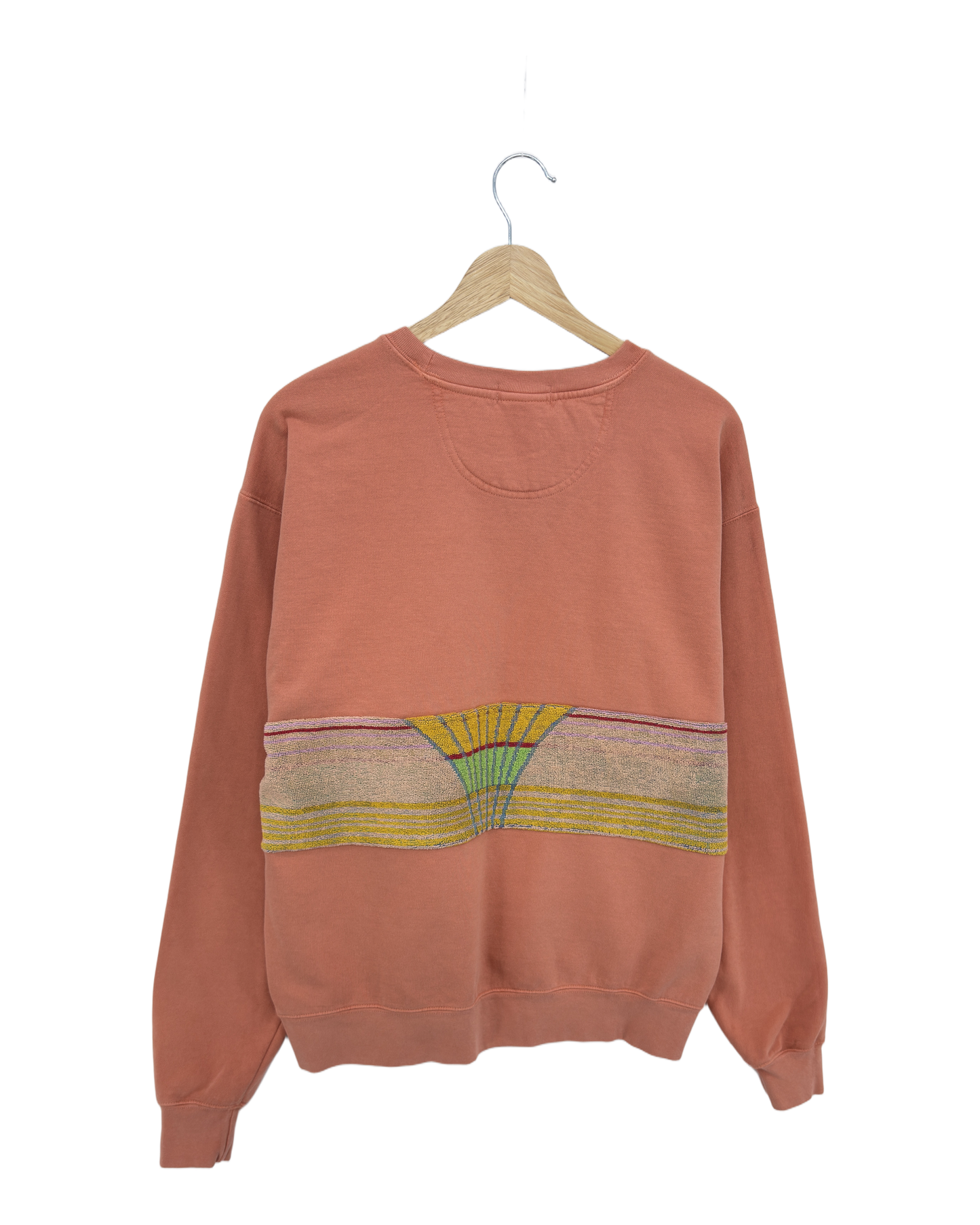 Large Terracotta Sunset Chaser "Desert Dusk" — one-of-a-kind upcycled vintage beach towel sweatshirt, handmade by Kspek, view 4