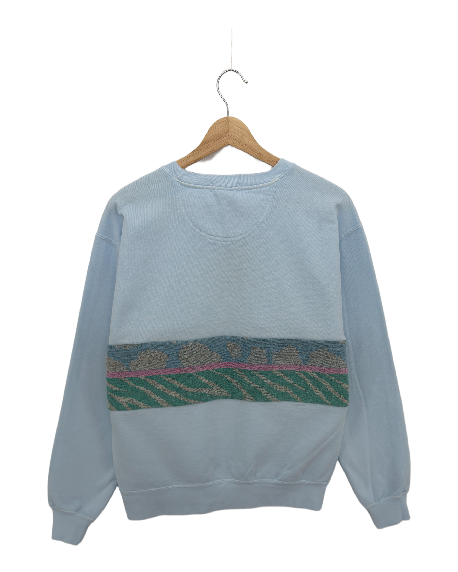 Medium Aqua Sunset Chaser "Coastal Bliss" — one-of-a-kind upcycled vintage beach towel sweatshirt, handmade by Kspek, view 4