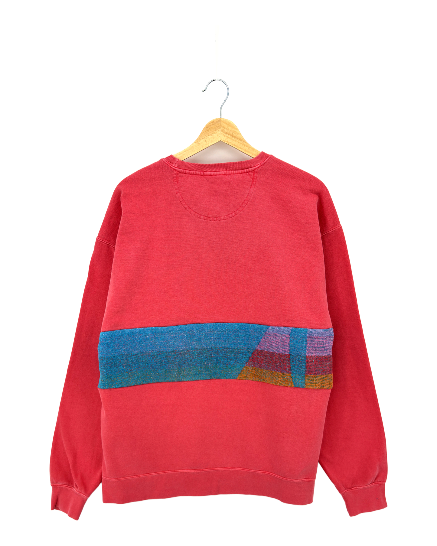 X-Large Watermelon Sunset Chaser "Sunset Sailor" — one-of-a-kind upcycled vintage beach towel sweatshirt, handmade by Kspek, view 4