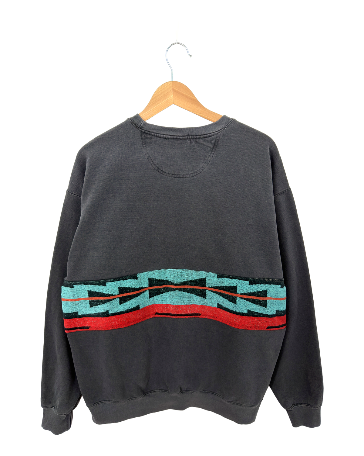 X-Large Pepper Sunset Chaser "Rustic Sun Waves" — one-of-a-kind upcycled vintage beach towel sweatshirt, handmade by Kspek, view 5