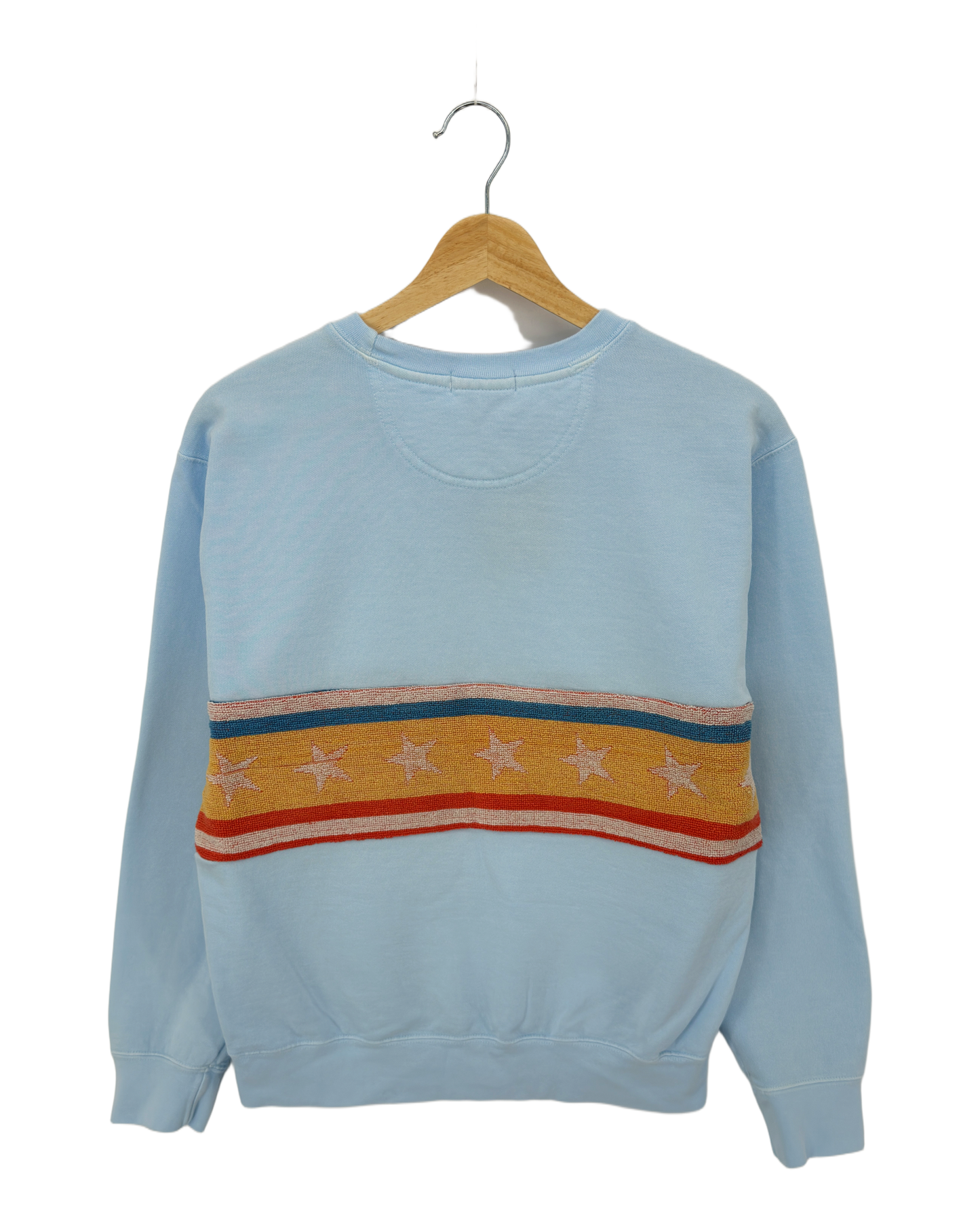 Small Aqua Sunset Chaser "Crescent Coastline" — one-of-a-kind upcycled vintage beach towel sweatshirt, handmade by Kspek, view 4