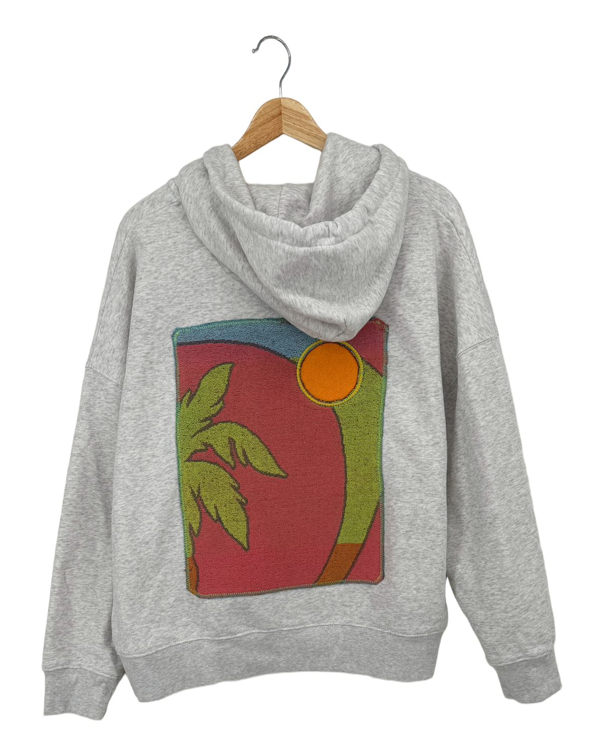 XLarge Light Heather Grey Making a Scene Zip Up Hoodie — one-of-a-kind upcycled vintage beach towel piece, handmade by Kspek