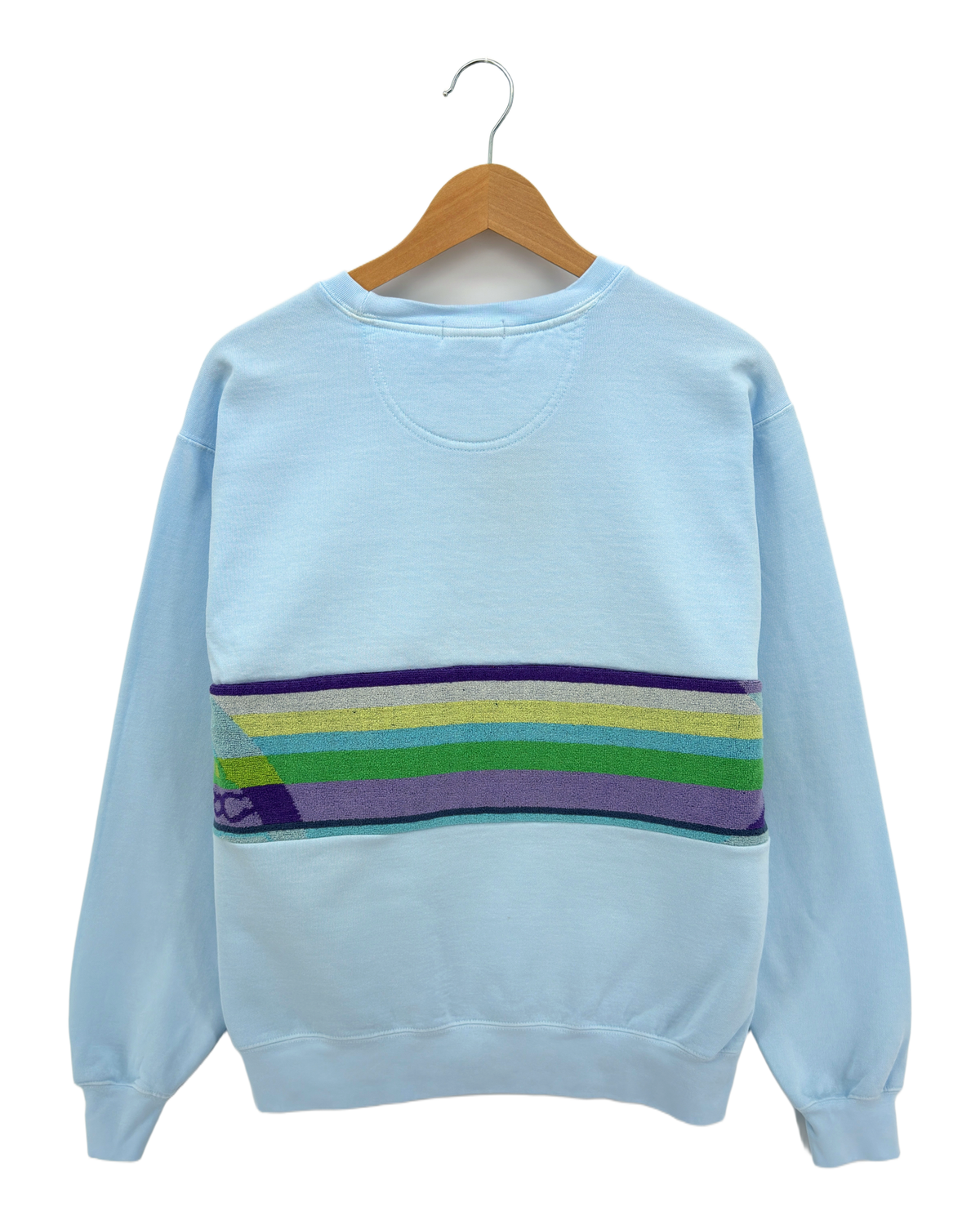 Medium Aqua Sunset Chaser "Neon Horizon" — one-of-a-kind upcycled vintage beach towel sweatshirt, handmade by Kspek, view 5