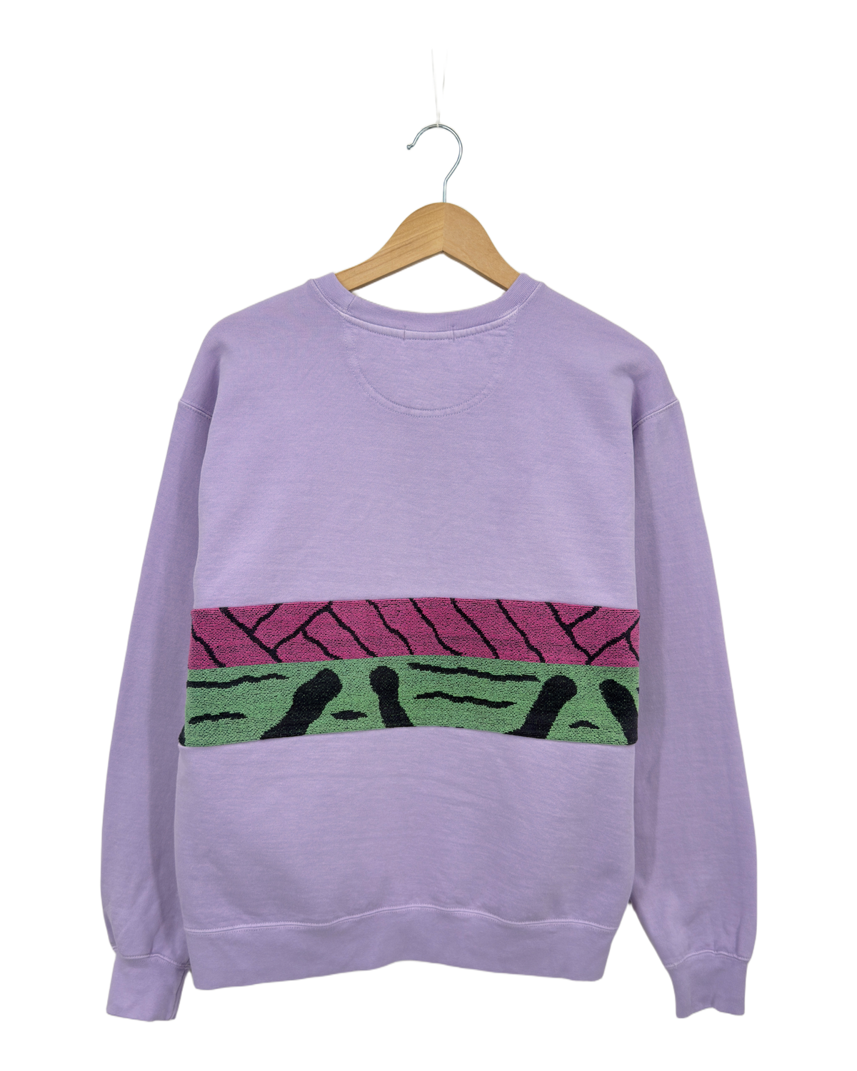 Medium Lavender Sunset Chaser "Savanna Sunrise" — one-of-a-kind upcycled vintage beach towel sweatshirt, handmade by Kspek, view 5