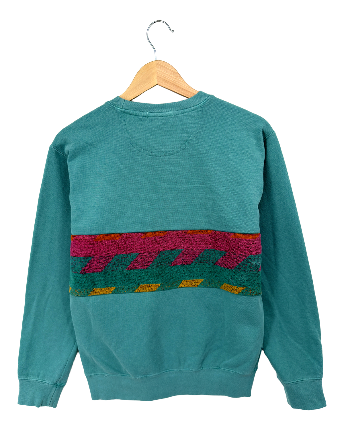 Medium Light Jade Sunset Chaser "Zigzag Sunset" — one-of-a-kind upcycled vintage beach towel sweatshirt, handmade by Kspek, view 5