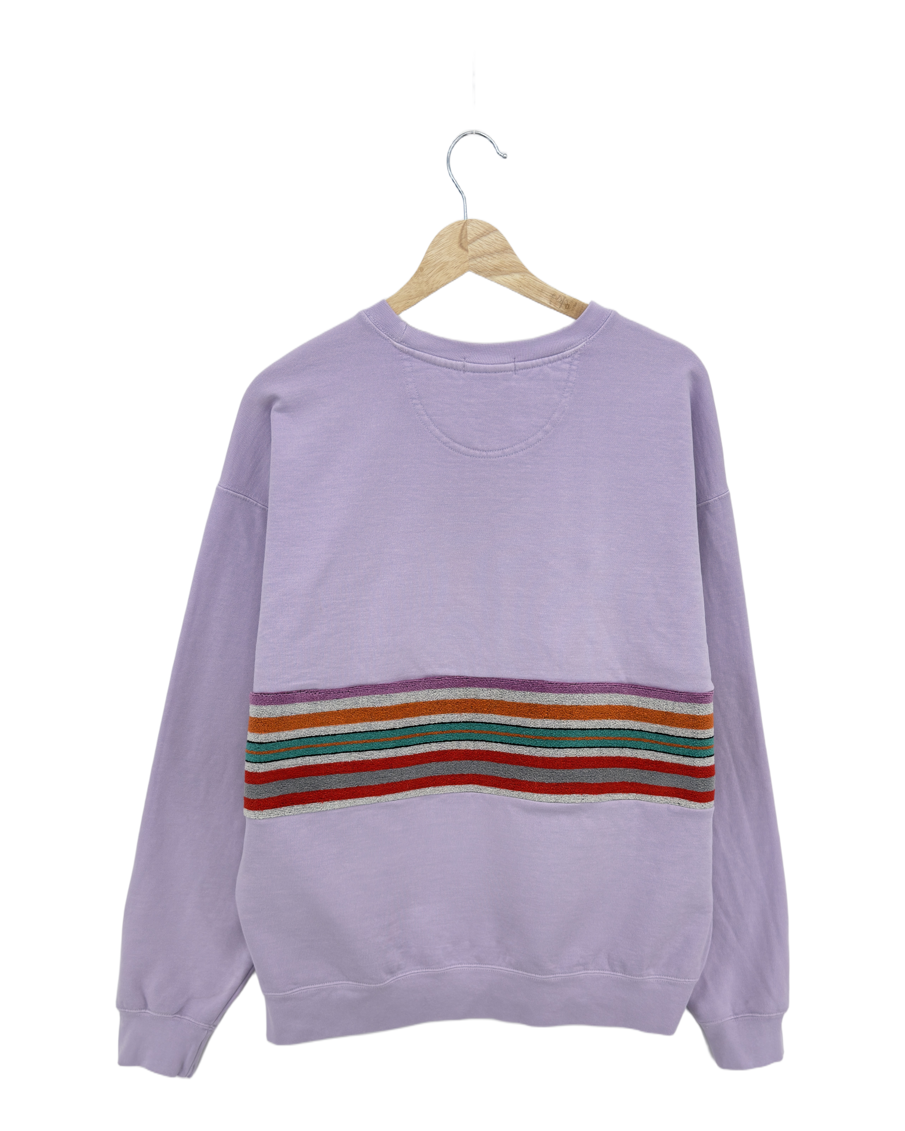 X-Large Lavender Sunset Chaser "Retro Sunscape" — one-of-a-kind upcycled vintage beach towel sweatshirt, handmade by Kspek, view 4
