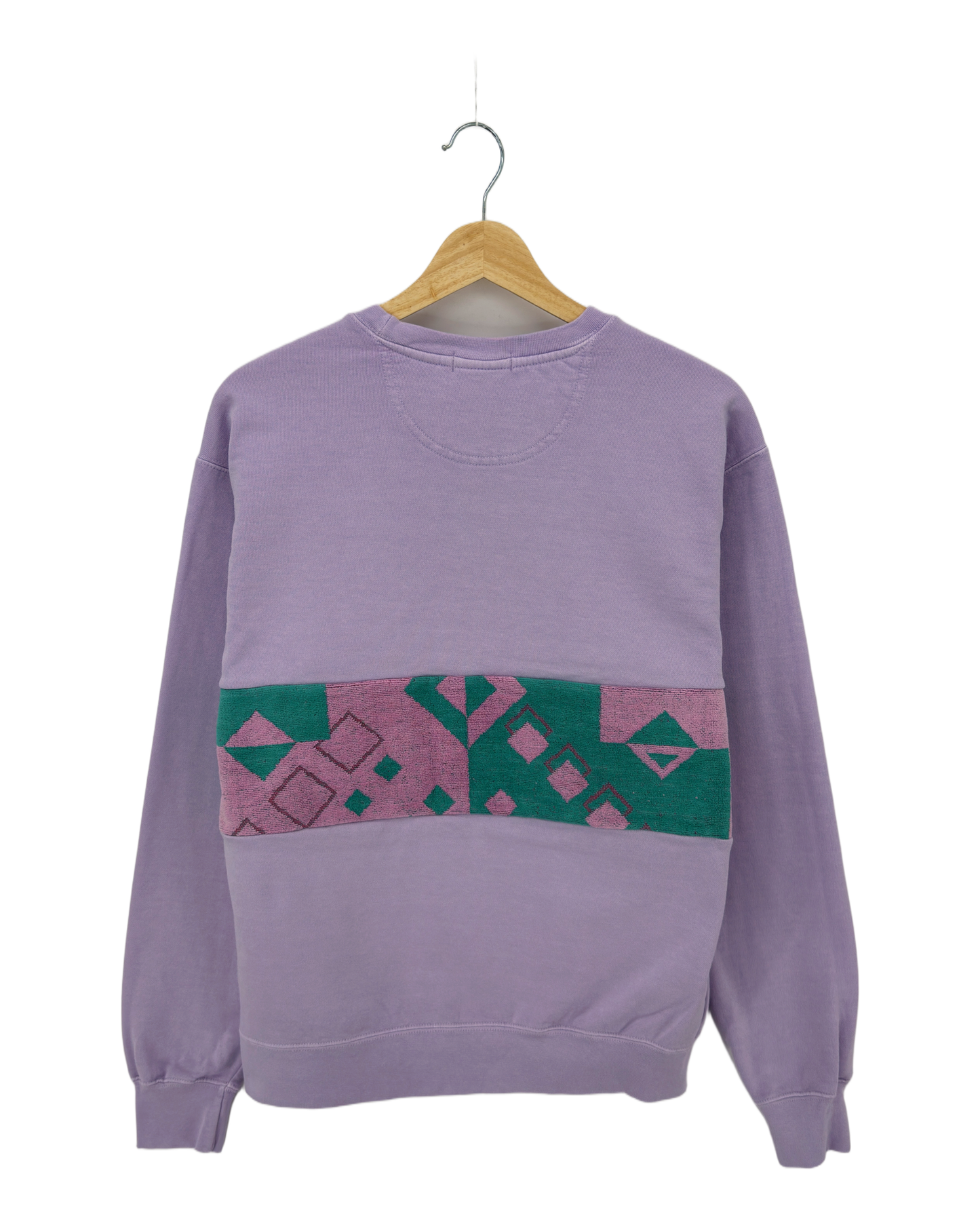 Medium Lavender Sunset Chaser "Retro Tidescape" — one-of-a-kind upcycled vintage beach towel sweatshirt, handmade by Kspek, view 4