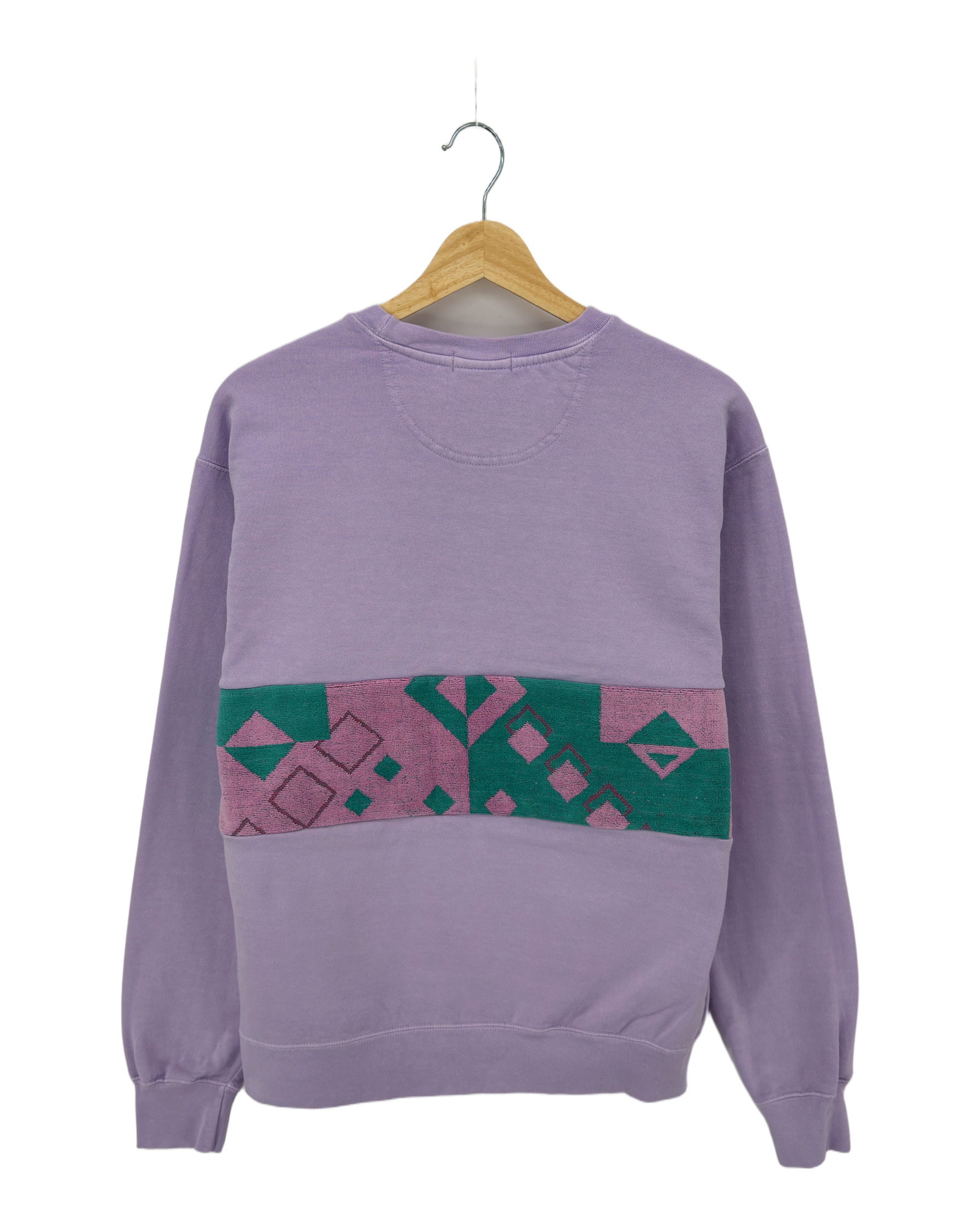 Medium Lavender Sunset Chaser "Retro Tidescape" — one-of-a-kind upcycled vintage beach towel sweatshirt, handmade by Kspek, view 4
