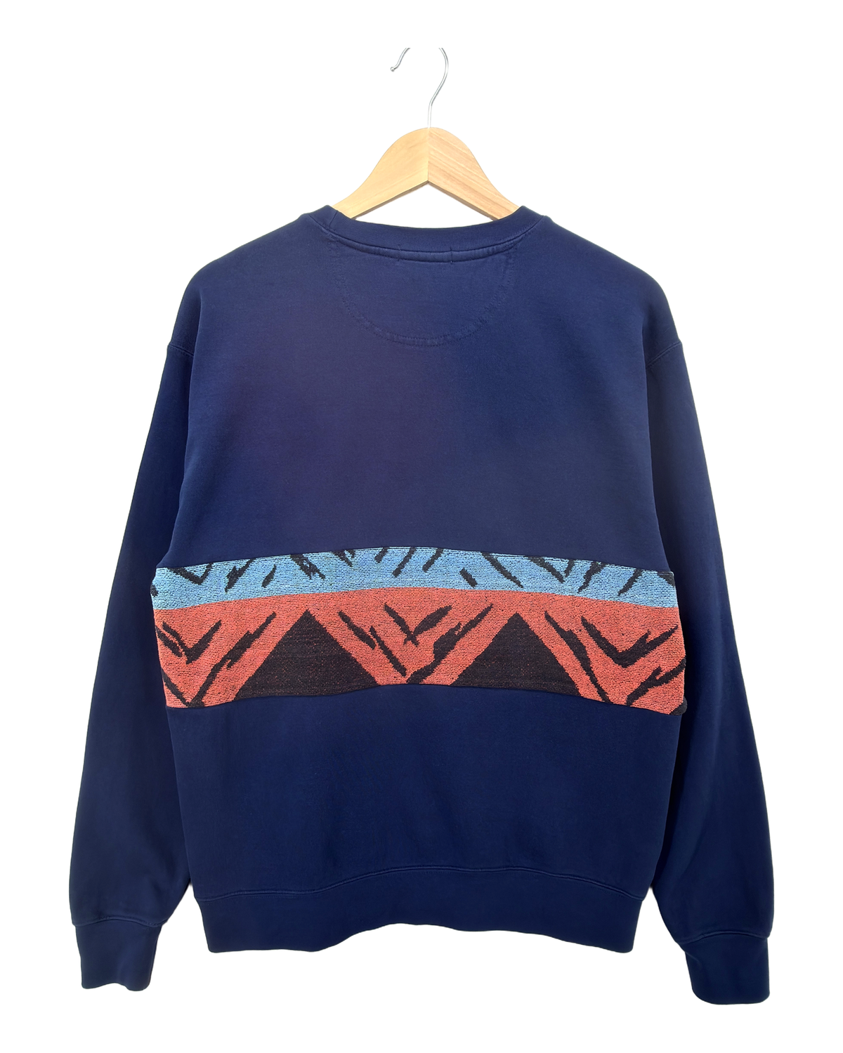 Medium Navy Sunset Chaser "Terra Sunscape" — one-of-a-kind upcycled vintage beach towel sweatshirt, handmade by Kspek, view 5