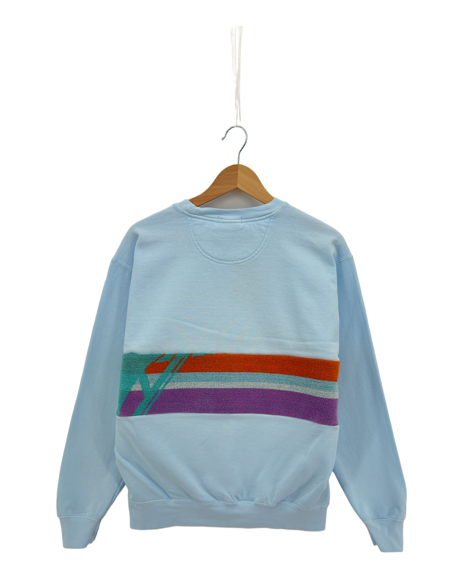 Medium Aqua Sunset Chaser "Tangerine Horizon" — one-of-a-kind upcycled vintage beach towel sweatshirt, handmade by Kspek, view 5