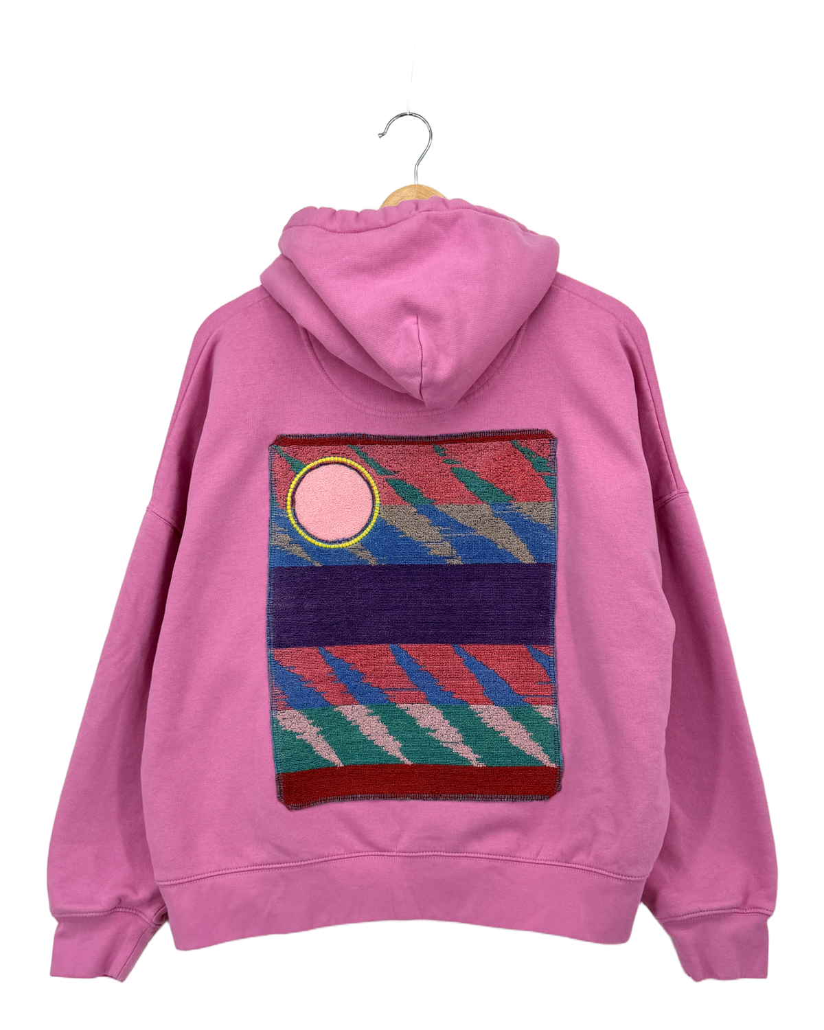Large Pink Making a Scene Zip Up Hoodie — one-of-a-kind upcycled vintage beach towel piece, handmade by Kspek