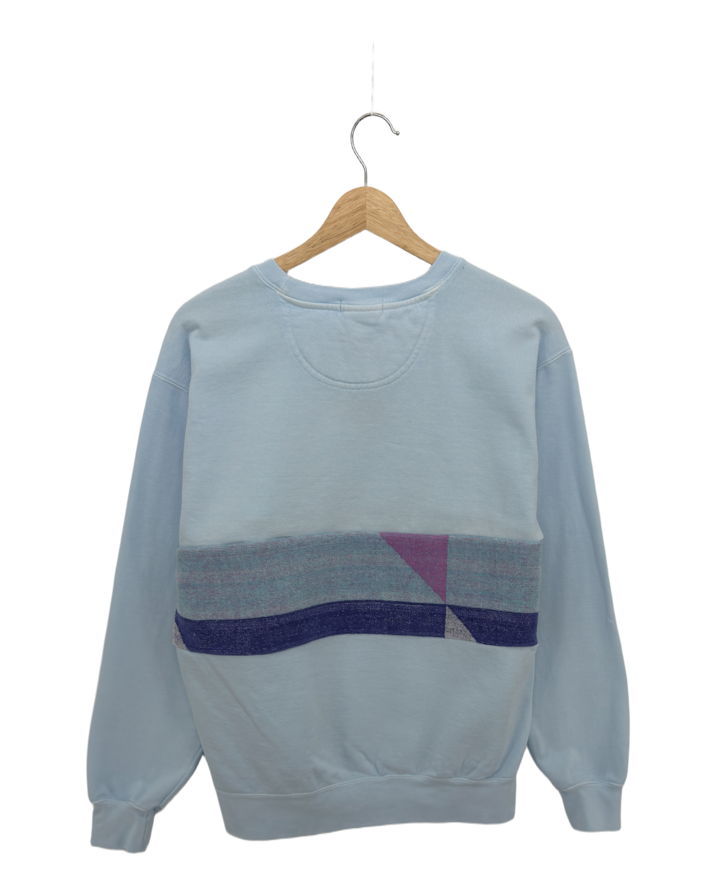 Medium Aqua Sunset Chaser "Sunrise Serenity" — one-of-a-kind upcycled vintage beach towel sweatshirt, handmade by Kspek, view 4