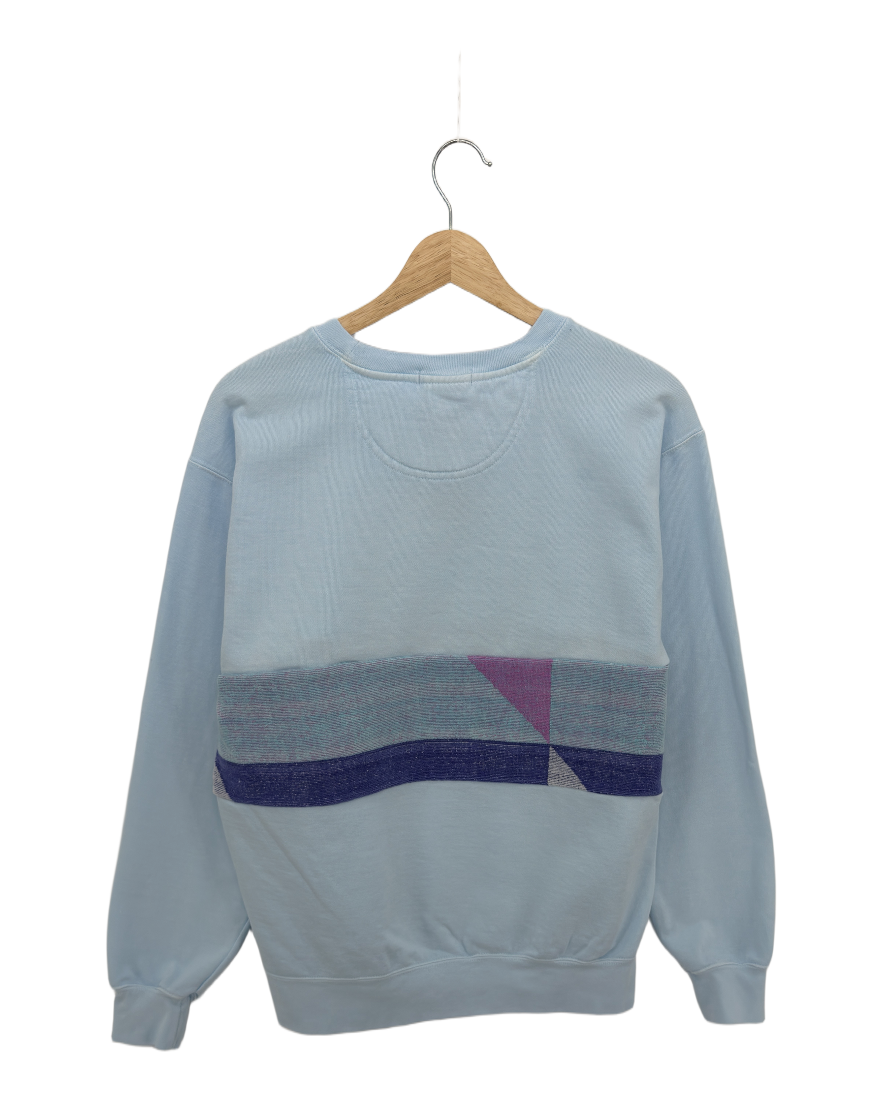 Medium Aqua Sunset Chaser "Sunrise Serenity" — one-of-a-kind upcycled vintage beach towel sweatshirt, handmade by Kspek, view 4