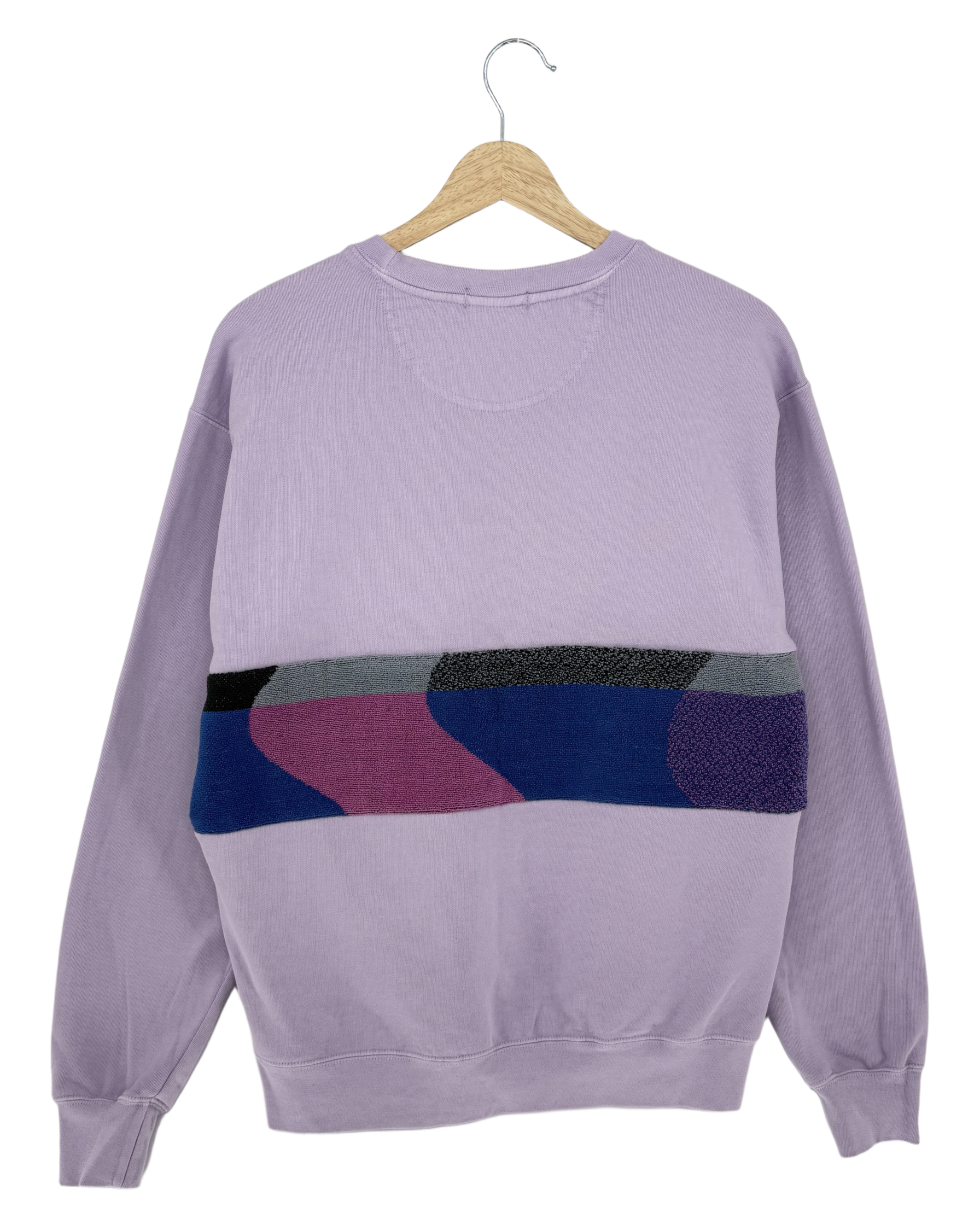 Medium Lavender Sunset Chaser "Pink Reflection" — one-of-a-kind upcycled vintage beach towel sweatshirt, handmade by Kspek, view 4