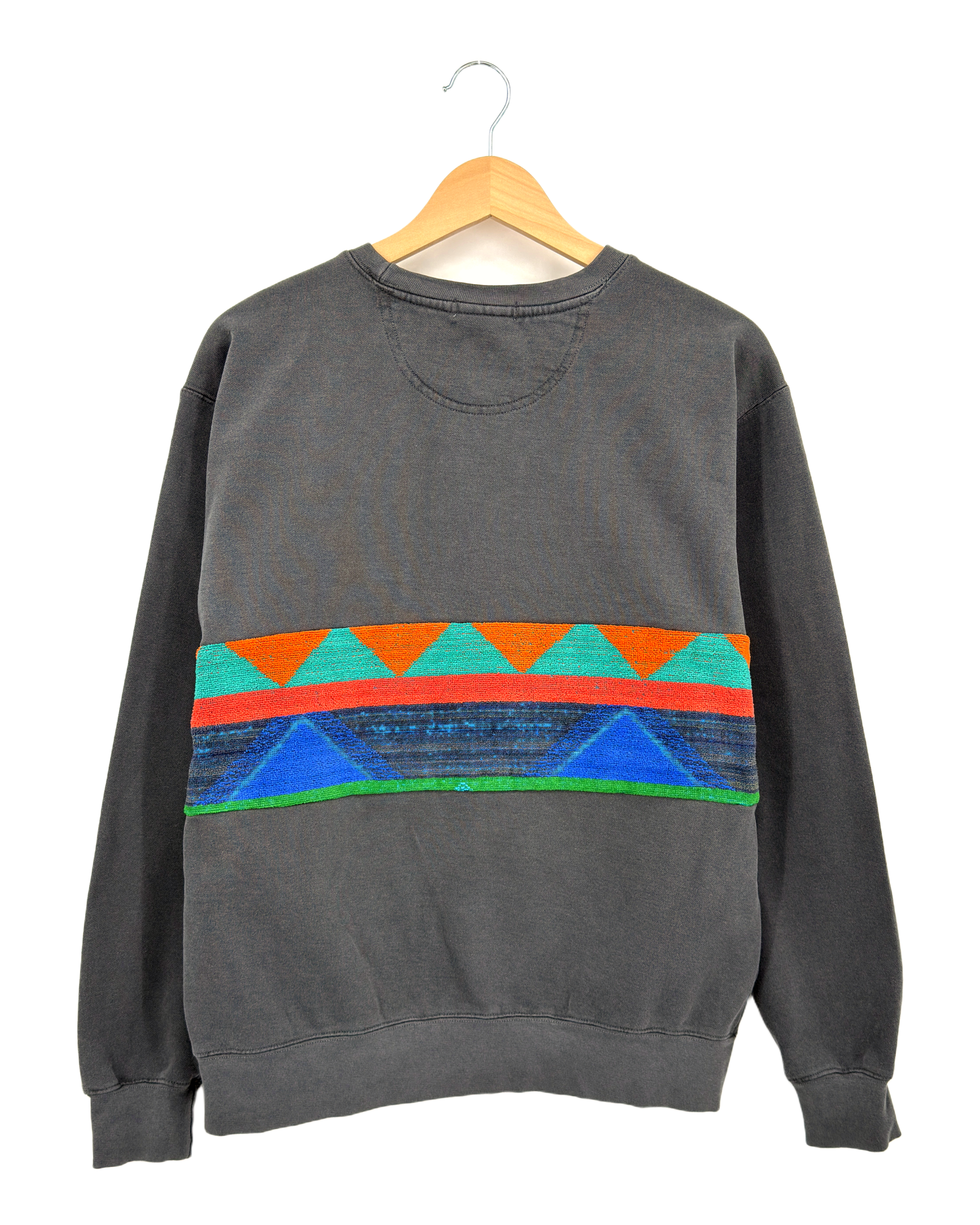 Medium Pepper Sunset Chaser "Geometric Sunrise" — one-of-a-kind upcycled vintage beach towel sweatshirt, handmade by Kspek, view 5