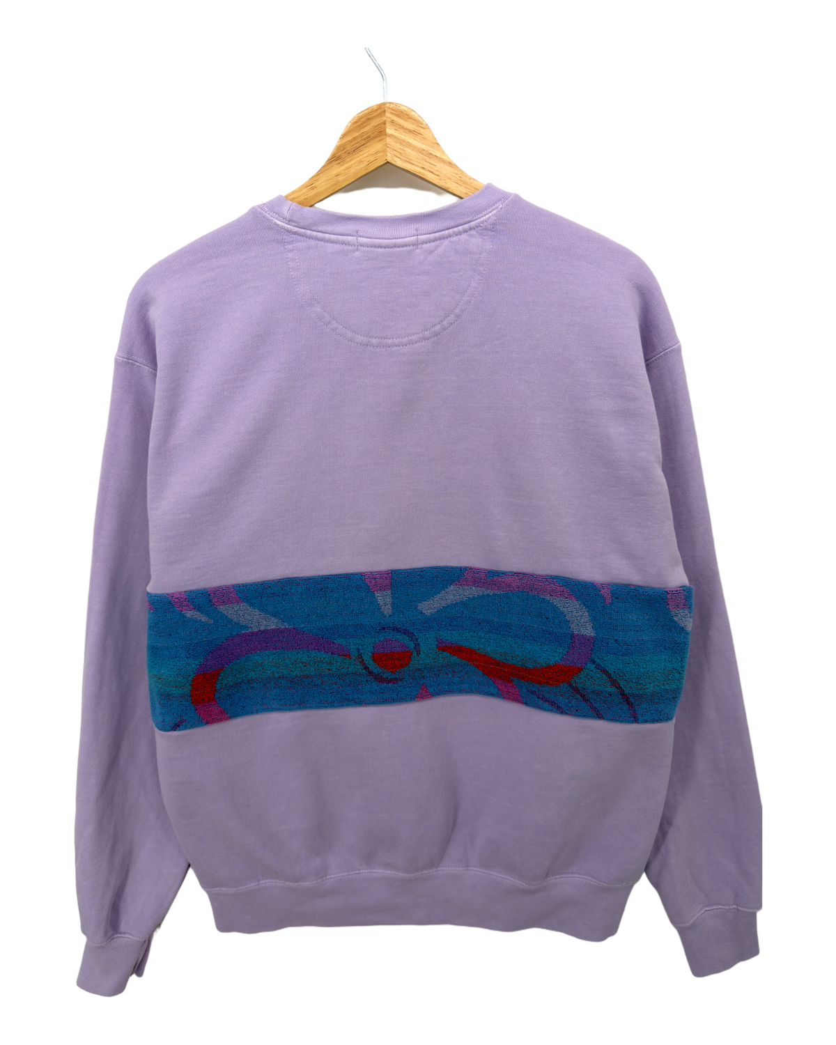 Medium Lavender Sunset Chaser "Crimson Eclipse" — one-of-a-kind upcycled vintage beach towel sweatshirt, handmade by Kspek, view 5