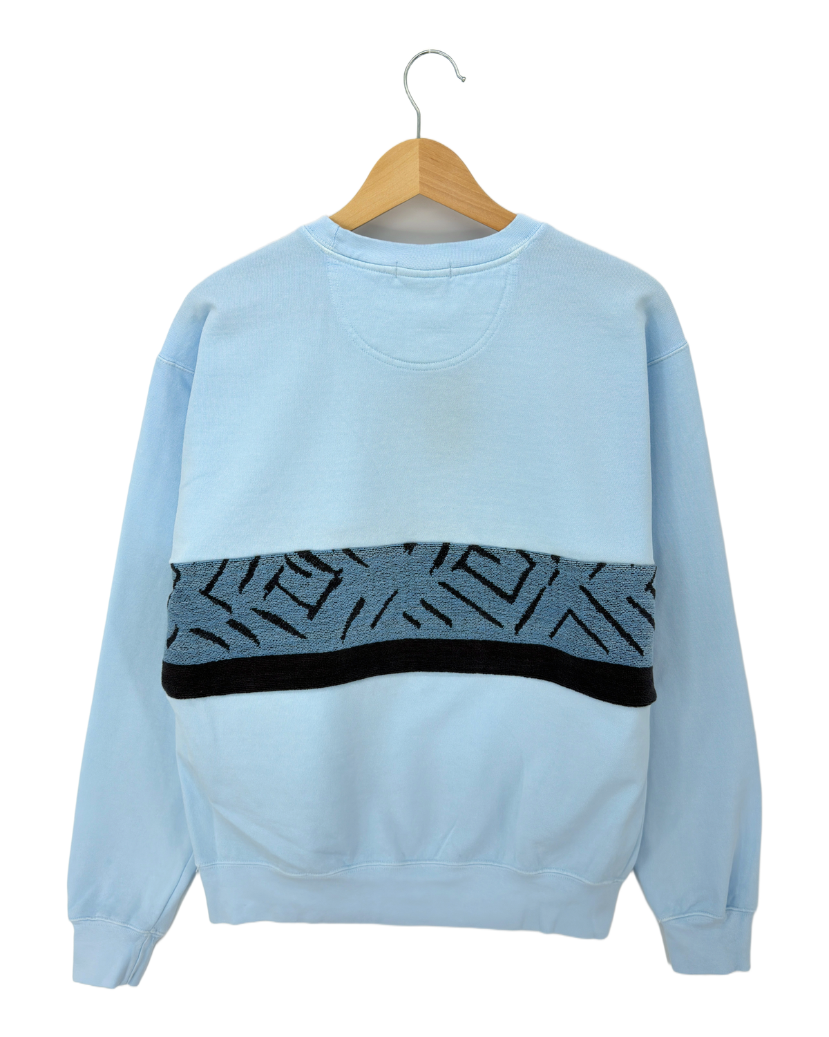 Medium Aqua Sunset Chaser "Ocean Horizon Escape" — one-of-a-kind upcycled vintage beach towel sweatshirt, handmade by Kspek, view 5