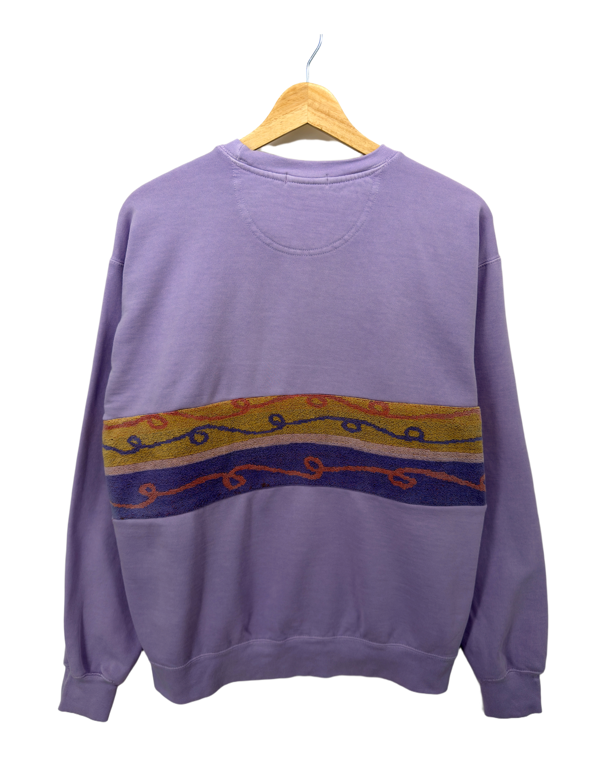 Medium Lavender Sunset Chaser "Rosy Horizon Layers" — one-of-a-kind upcycled vintage beach towel sweatshirt, handmade by Kspek, view 5