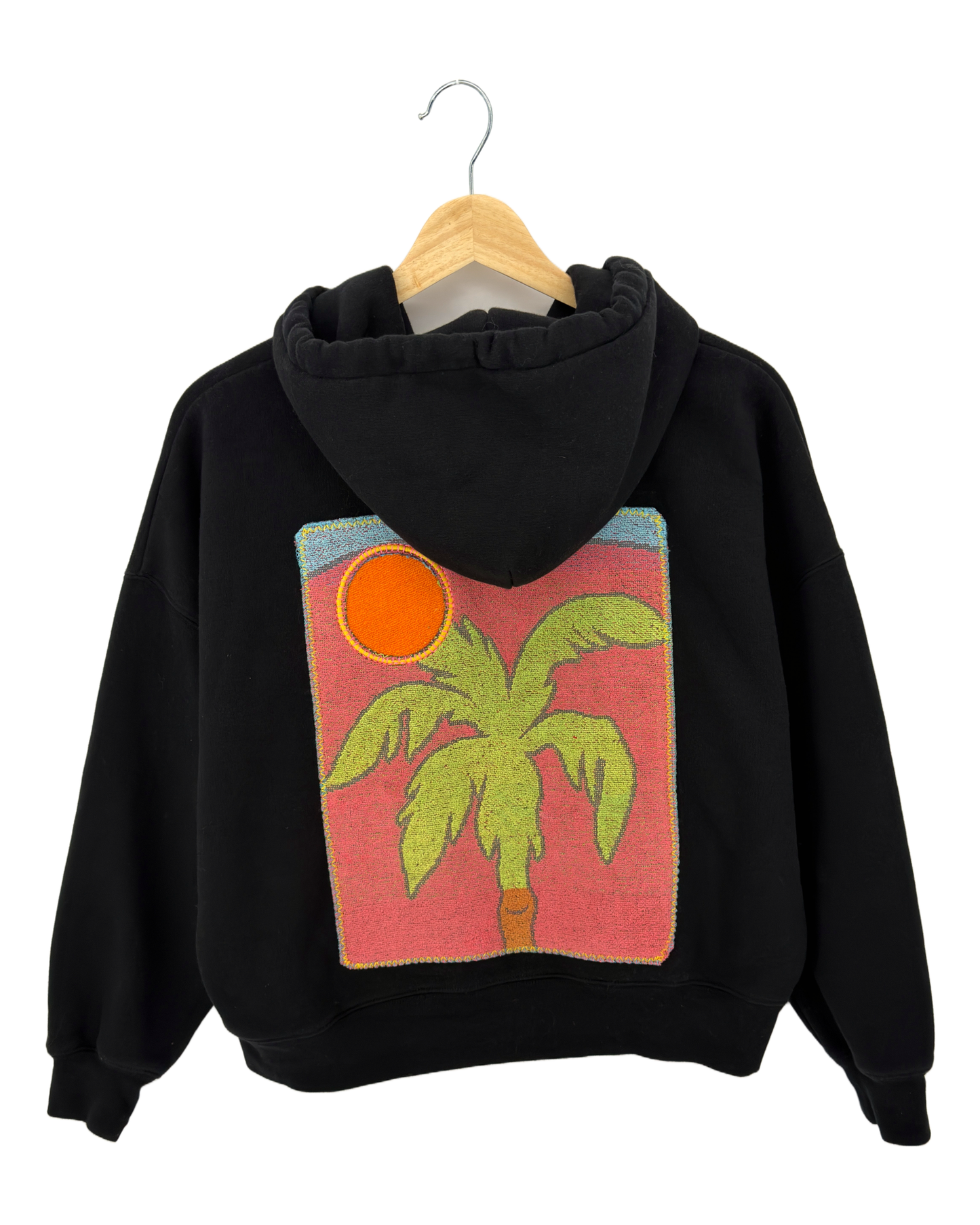 Small Black Making a Scene Zip Up Hoodie — one-of-a-kind upcycled vintage beach towel piece, handmade by Kspek