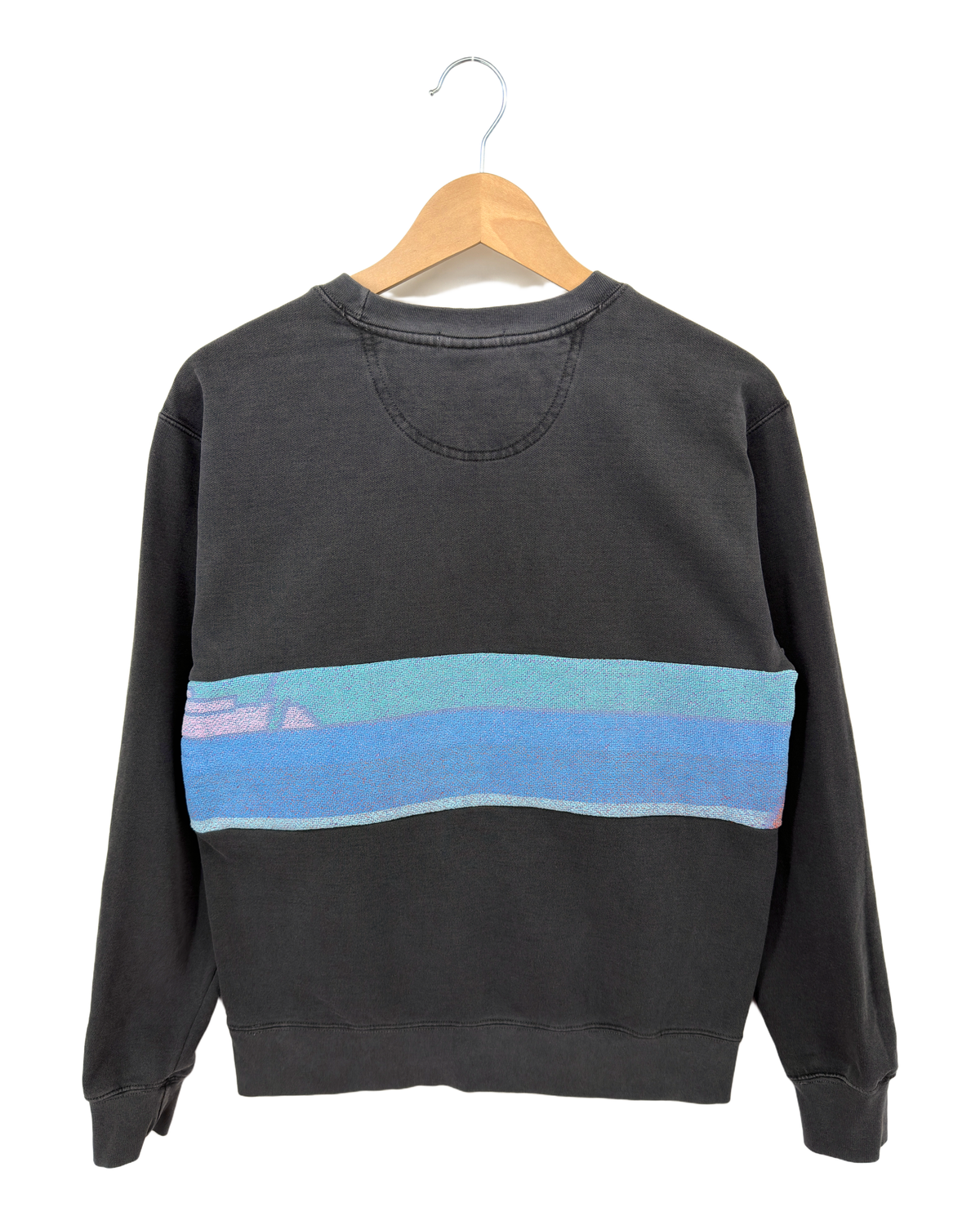 Small Pepper Sunset Chaser "Pink Dawn Curve" — one-of-a-kind upcycled vintage beach towel sweatshirt, handmade by Kspek, view 5