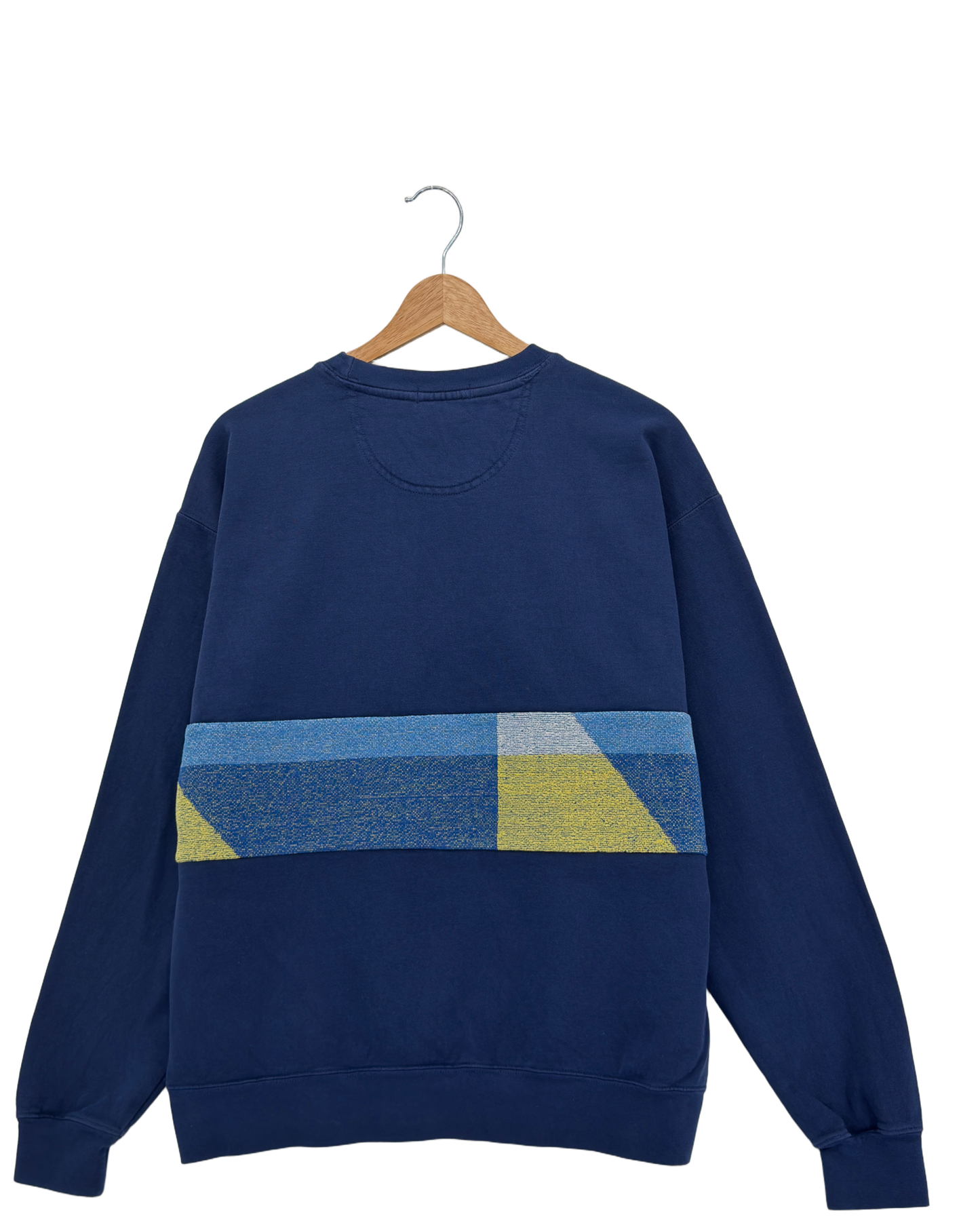 Large Navy Sunset Chaser "Coastal Colors" — one-of-a-kind upcycled vintage beach towel sweatshirt, handmade by Kspek, view 4