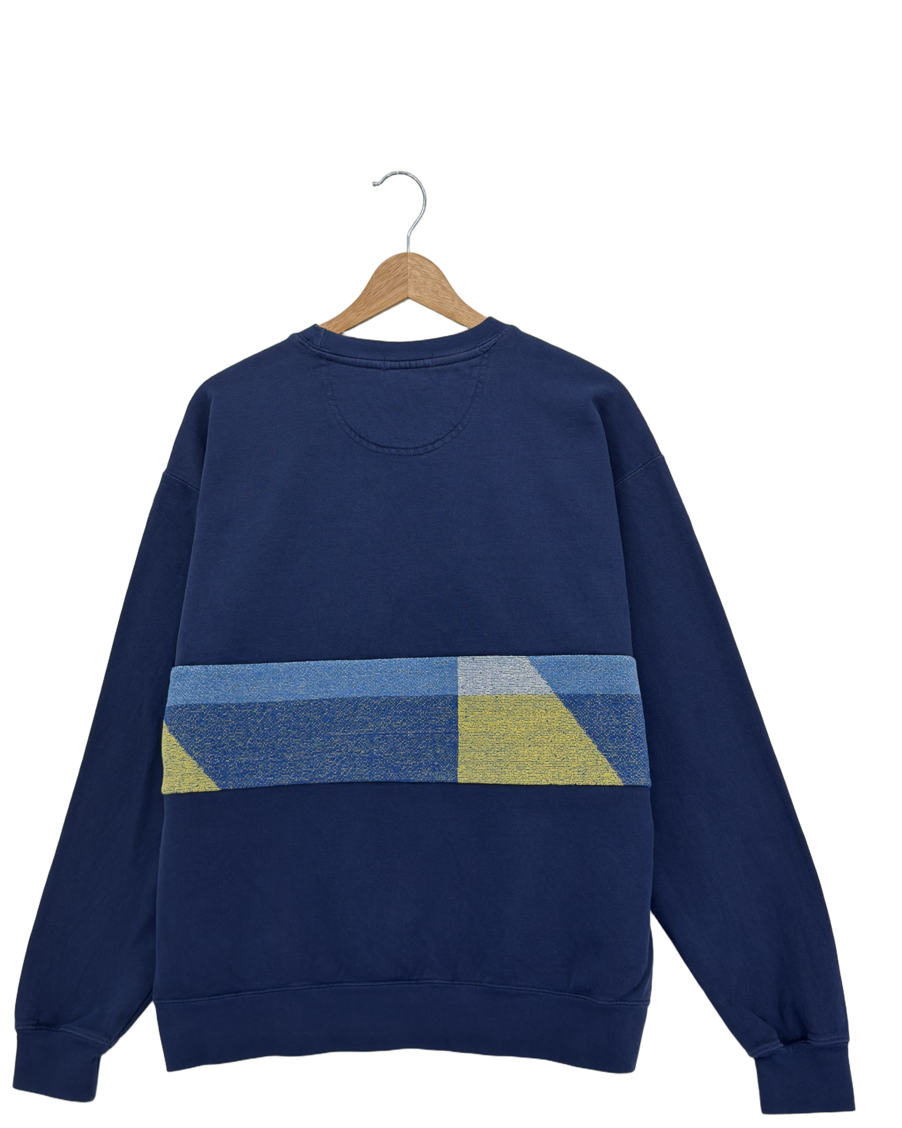 Large Navy Sunset Chaser "Coastal Colors" — one-of-a-kind upcycled vintage beach towel sweatshirt, handmade by Kspek, view 4
