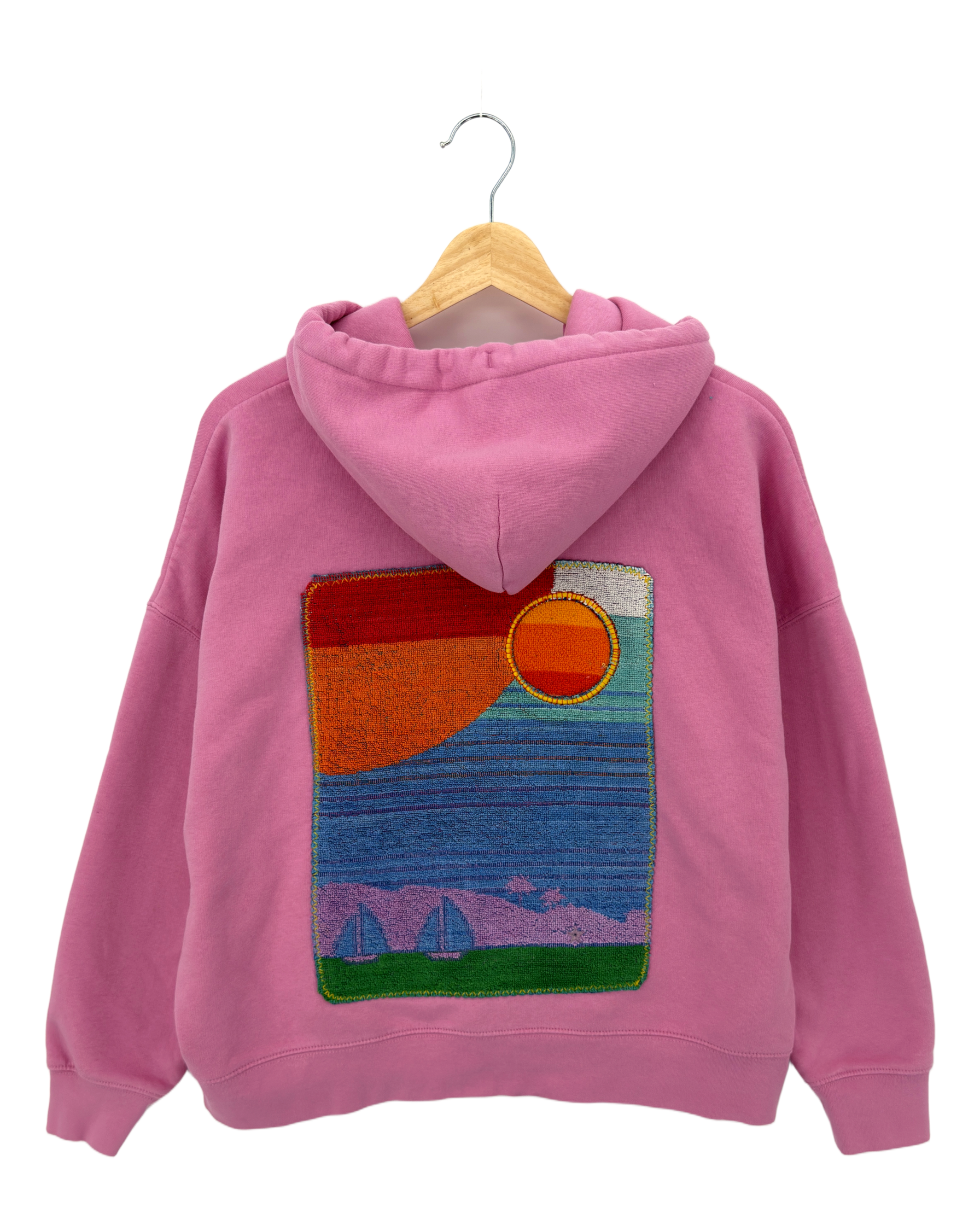 Large Pink Making a Scene Zip Up Hoodie — one-of-a-kind upcycled vintage beach towel piece, handmade by Kspek