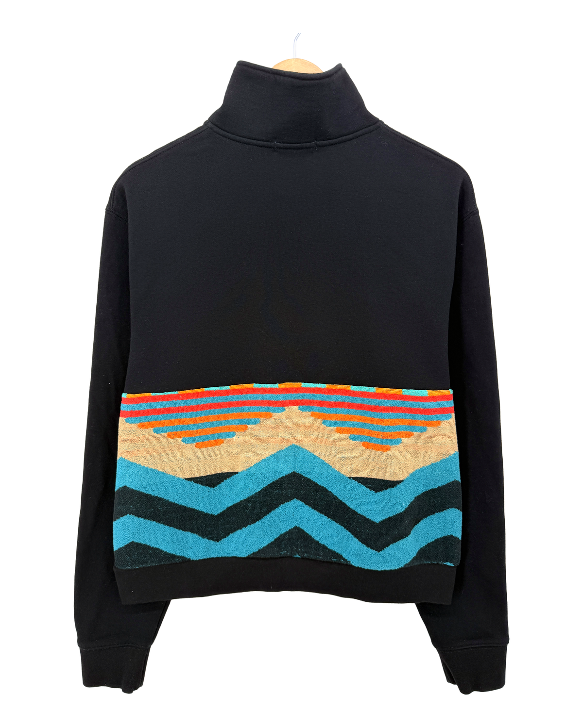 Large Black 1/4 Zip "Wave Runner" — handmade by Kspek from upcycled vintage textiles, view 2