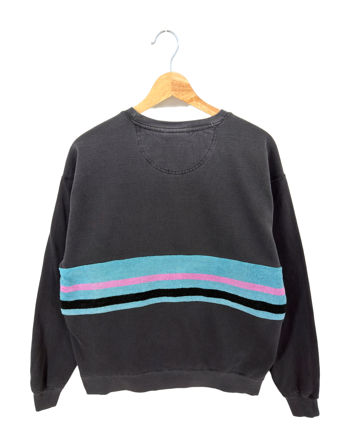Large Pepper Sunset Chaser "Retro Sunset Blues" — one-of-a-kind upcycled vintage beach towel sweatshirt, handmade by Kspek, view 5