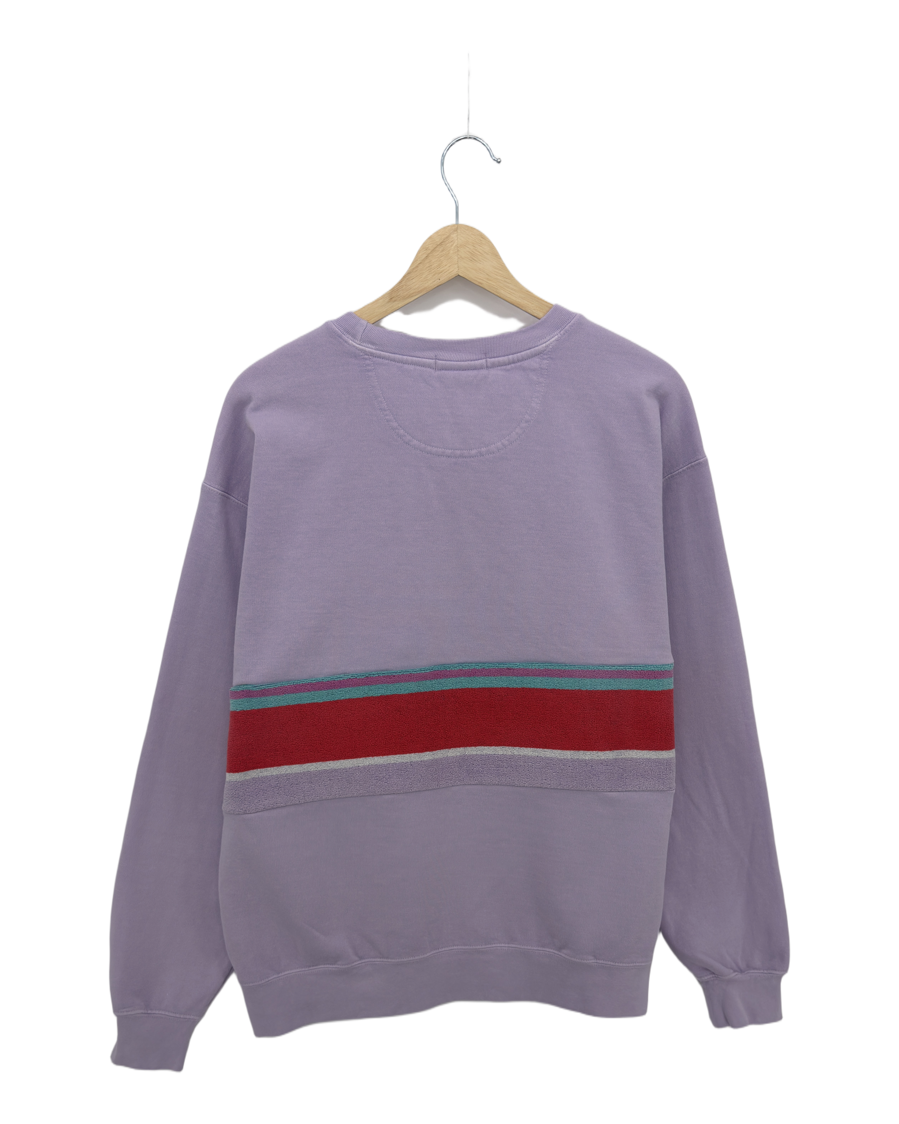 Large Lavender Sunset Chaser "Radiant Oasis" — one-of-a-kind upcycled vintage beach towel sweatshirt, handmade by Kspek, view 4