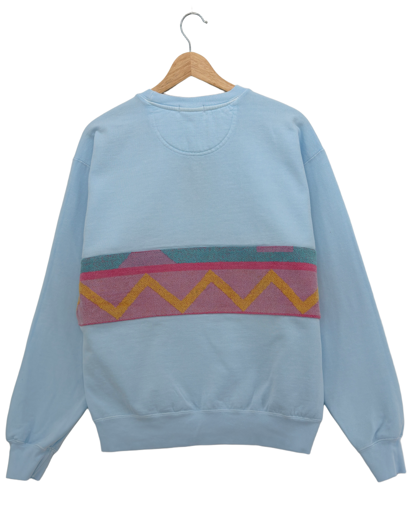 Medium Aqua Sunset Chaser "Cactus Glow" — one-of-a-kind upcycled vintage beach towel sweatshirt, handmade by Kspek, view 4