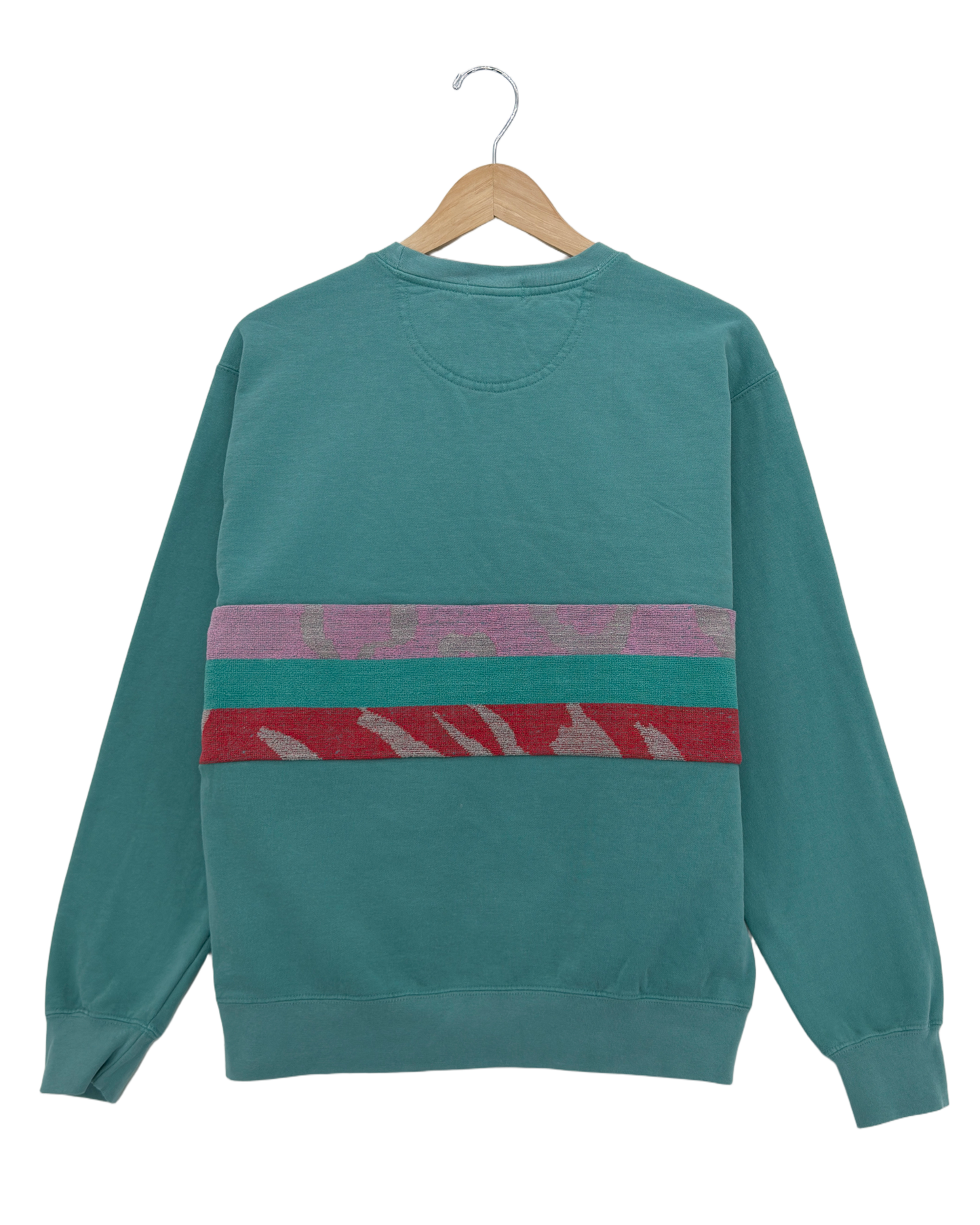 Medium Light Jade Sunset Chaser "Coastal Sunrise" — one-of-a-kind upcycled vintage beach towel sweatshirt, handmade by Kspek, view 4