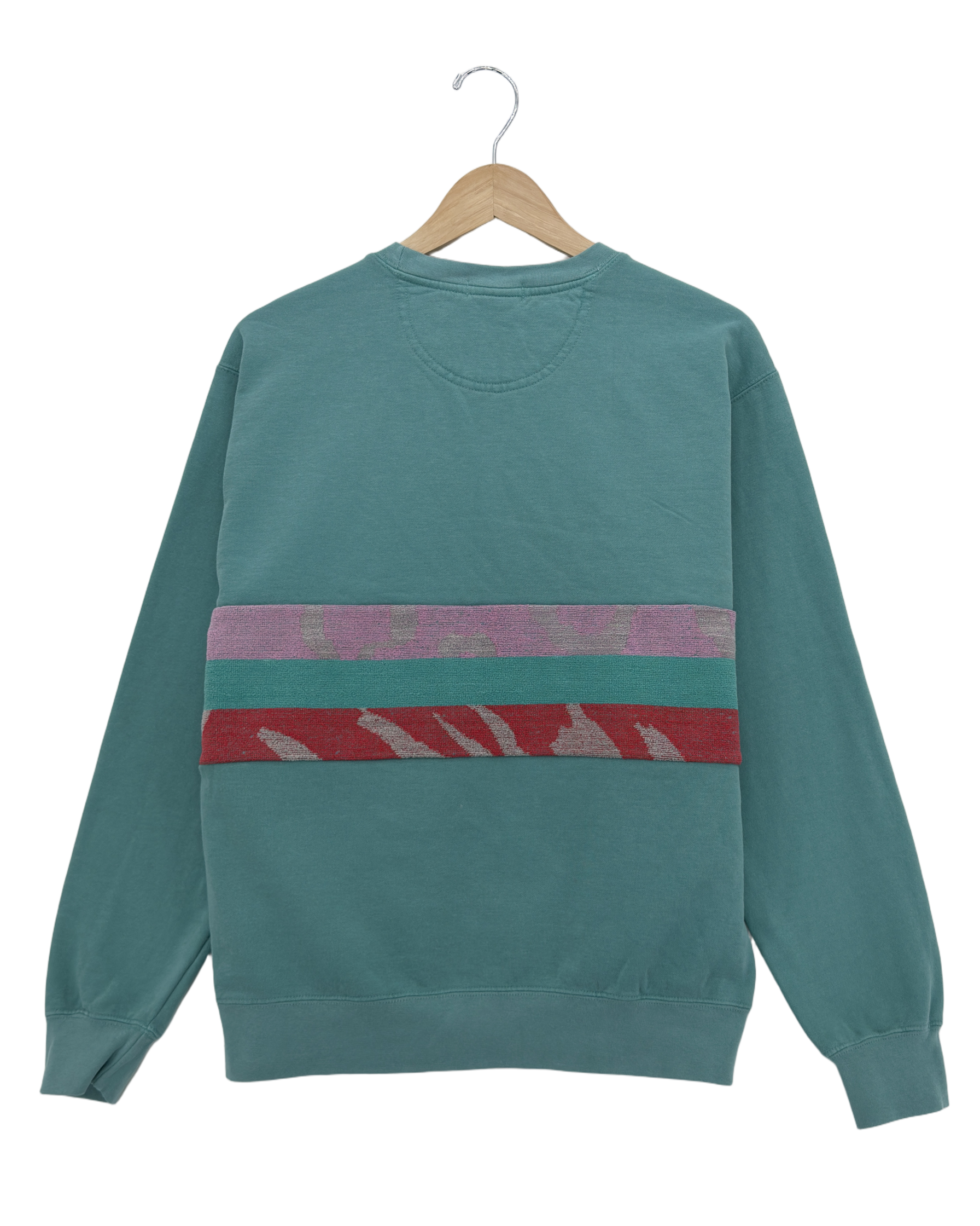 Medium Light Jade Sunset Chaser "Coastal Sunrise" — one-of-a-kind upcycled vintage beach towel sweatshirt, handmade by Kspek, view 4