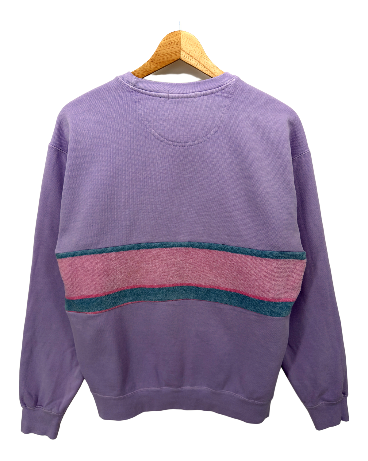 Medium Lavender Sunset Chaser "Berry Dusk Horizon" — one-of-a-kind upcycled vintage beach towel sweatshirt, handmade by Kspek, view 5