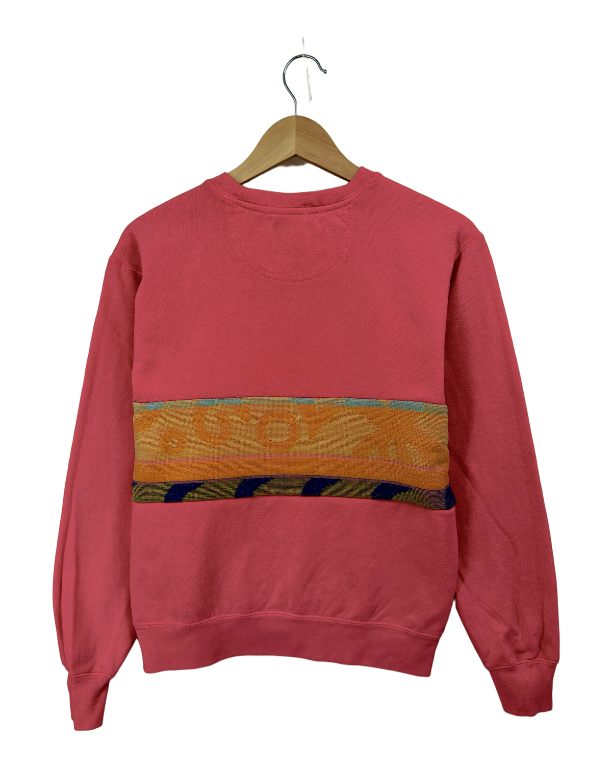 Small Watermelon Sunset Chaser "Orbital Sundial" — one-of-a-kind upcycled vintage beach towel sweatshirt, handmade by Kspek, view 5