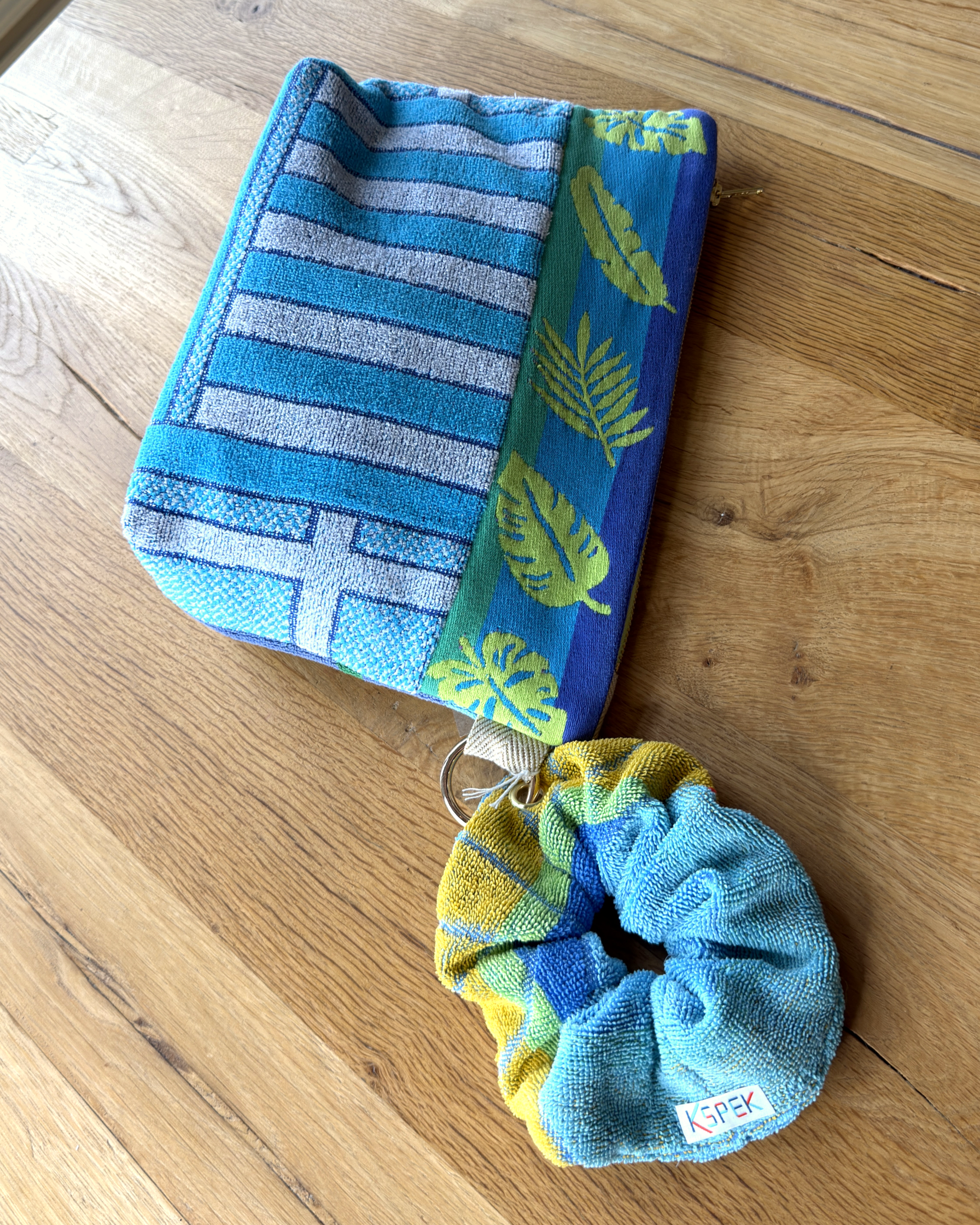 Repurposed Towel Beach Clutch “Fish and Frond” — handmade by Kspek from upcycled vintage textiles, view 6