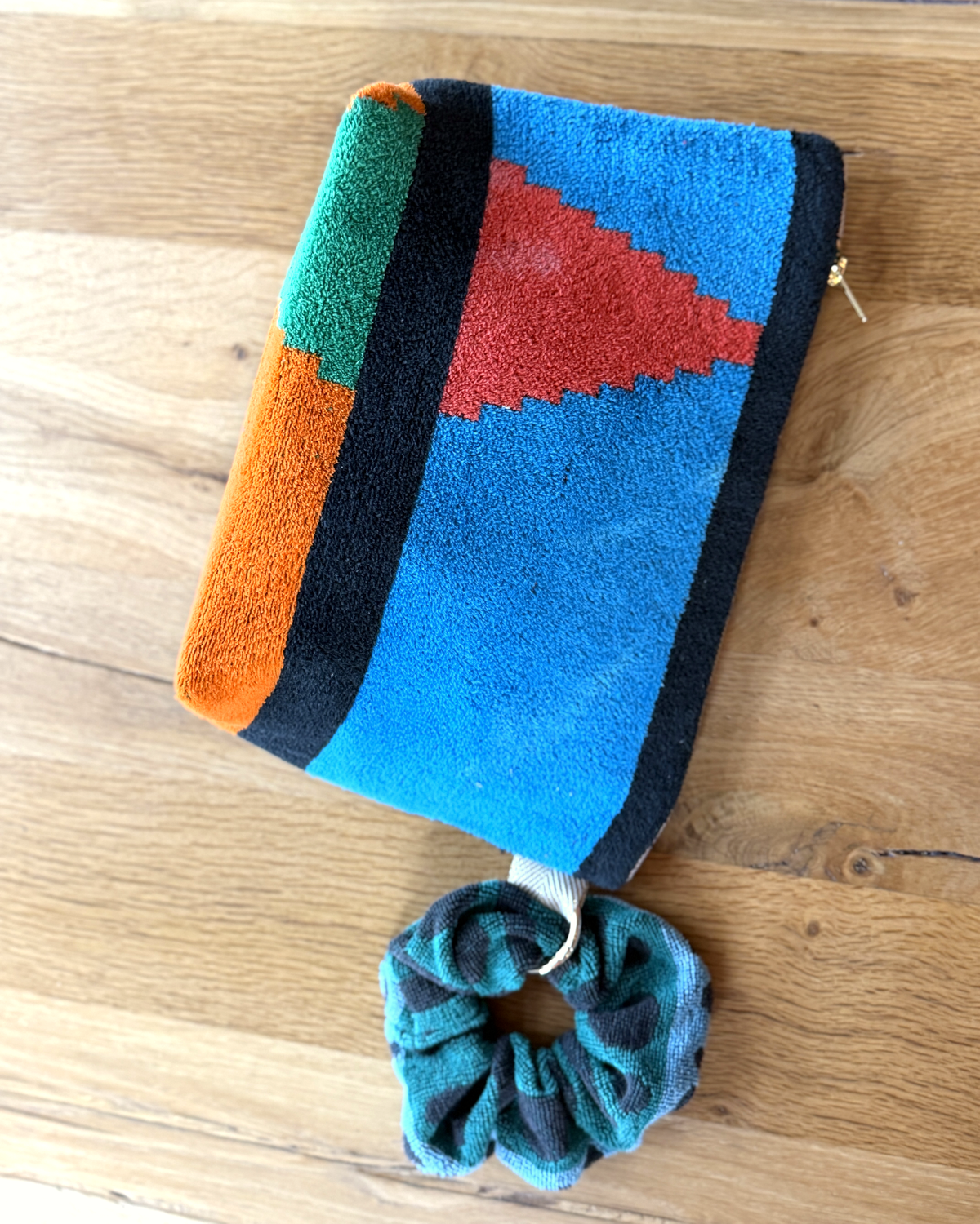 Repurposed Towel Beach Clutch “Desert Waves” — handmade by Kspek from upcycled vintage textiles, view 6