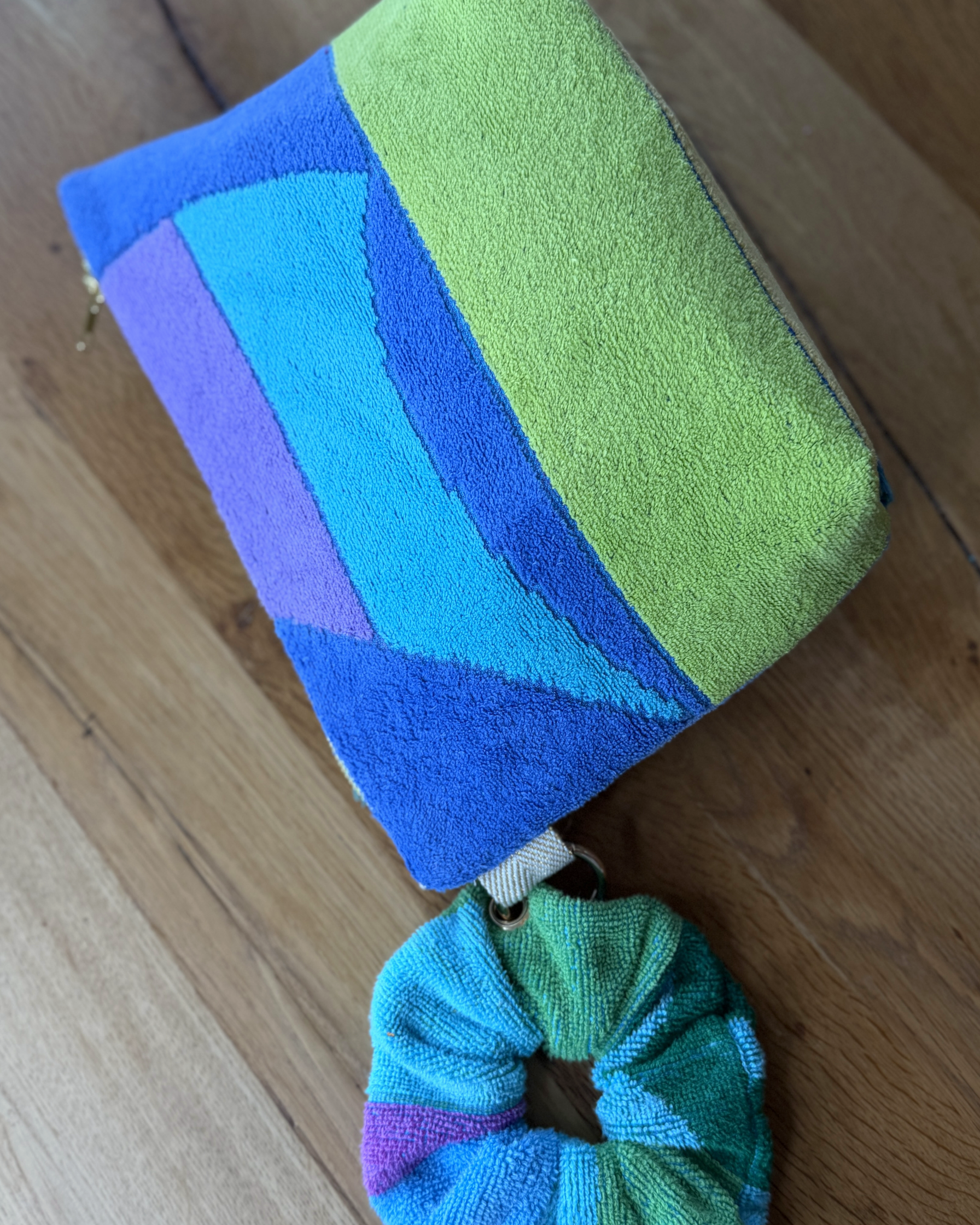 Repurposed Towel Beach Clutch “Waves and Vibes” — handmade by Kspek from upcycled vintage textiles, view 5