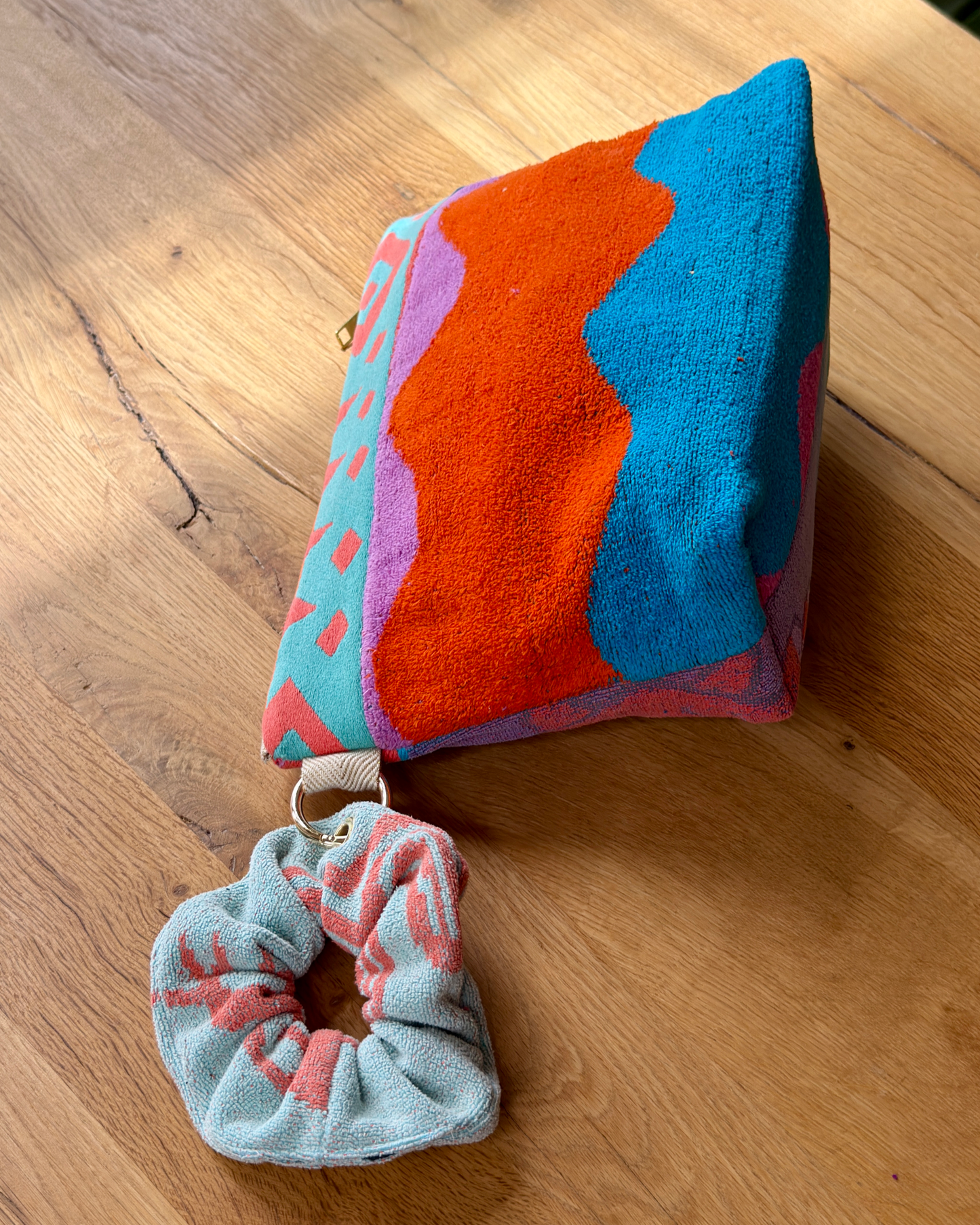 Repurposed Towel Beach Clutch “Shelly Day” — handmade by Kspek from upcycled vintage textiles, view 4
