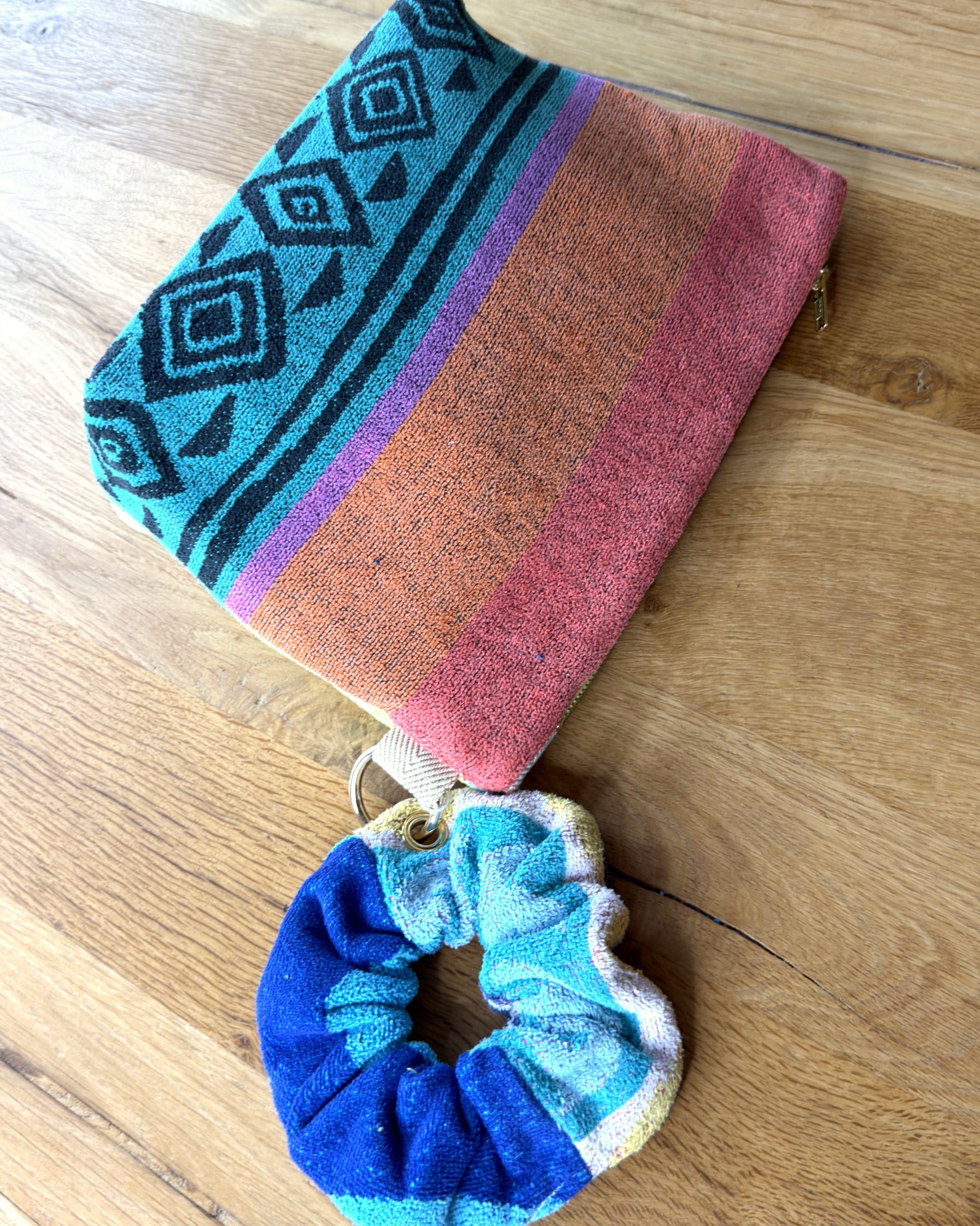 Repurposed Towel Beach Clutch “Island Life” — handmade by Kspek from upcycled vintage textiles, view 6