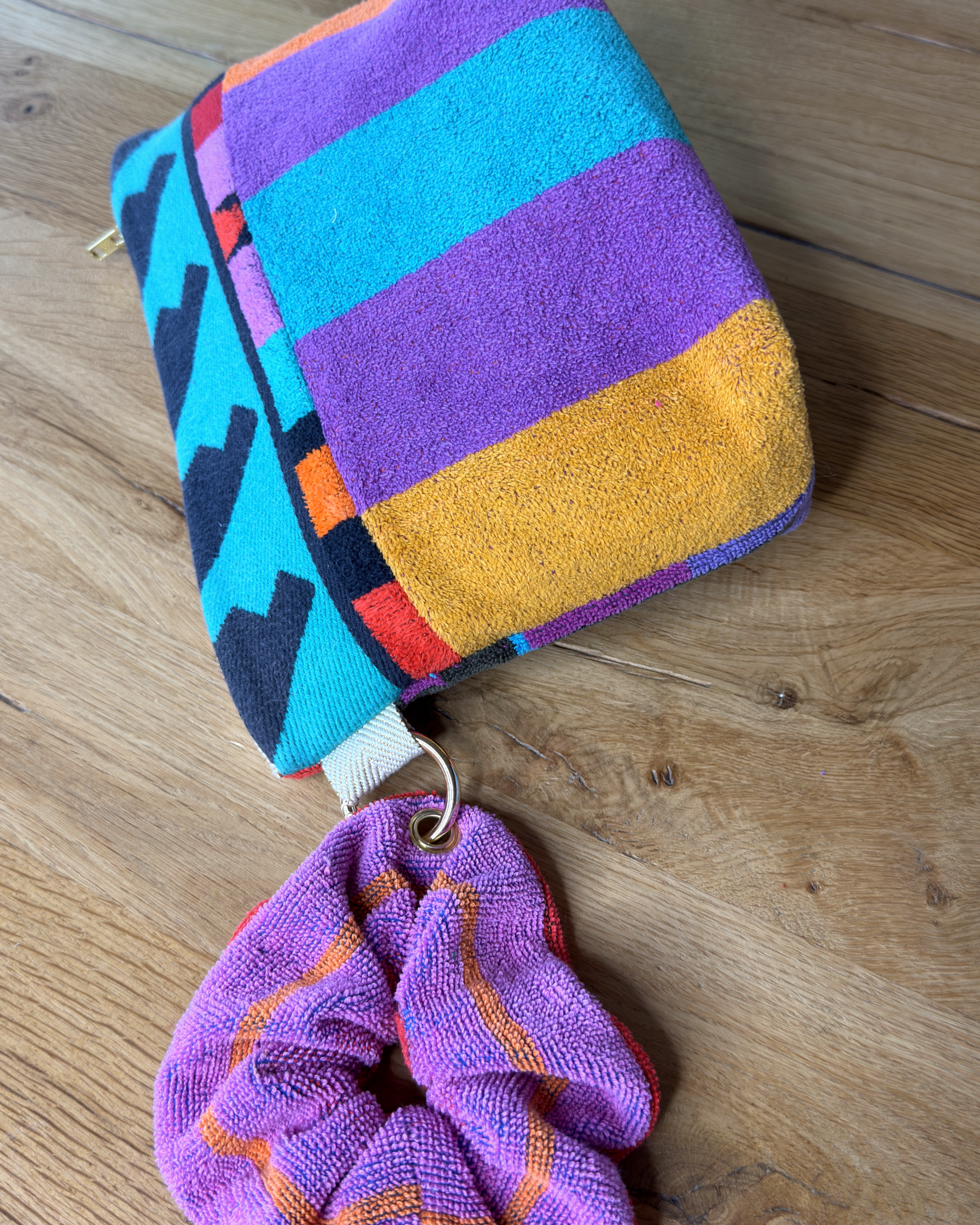 Repurposed Towel Beach Clutch “Tropical Mosaic” — handmade by Kspek from upcycled vintage textiles, view 5