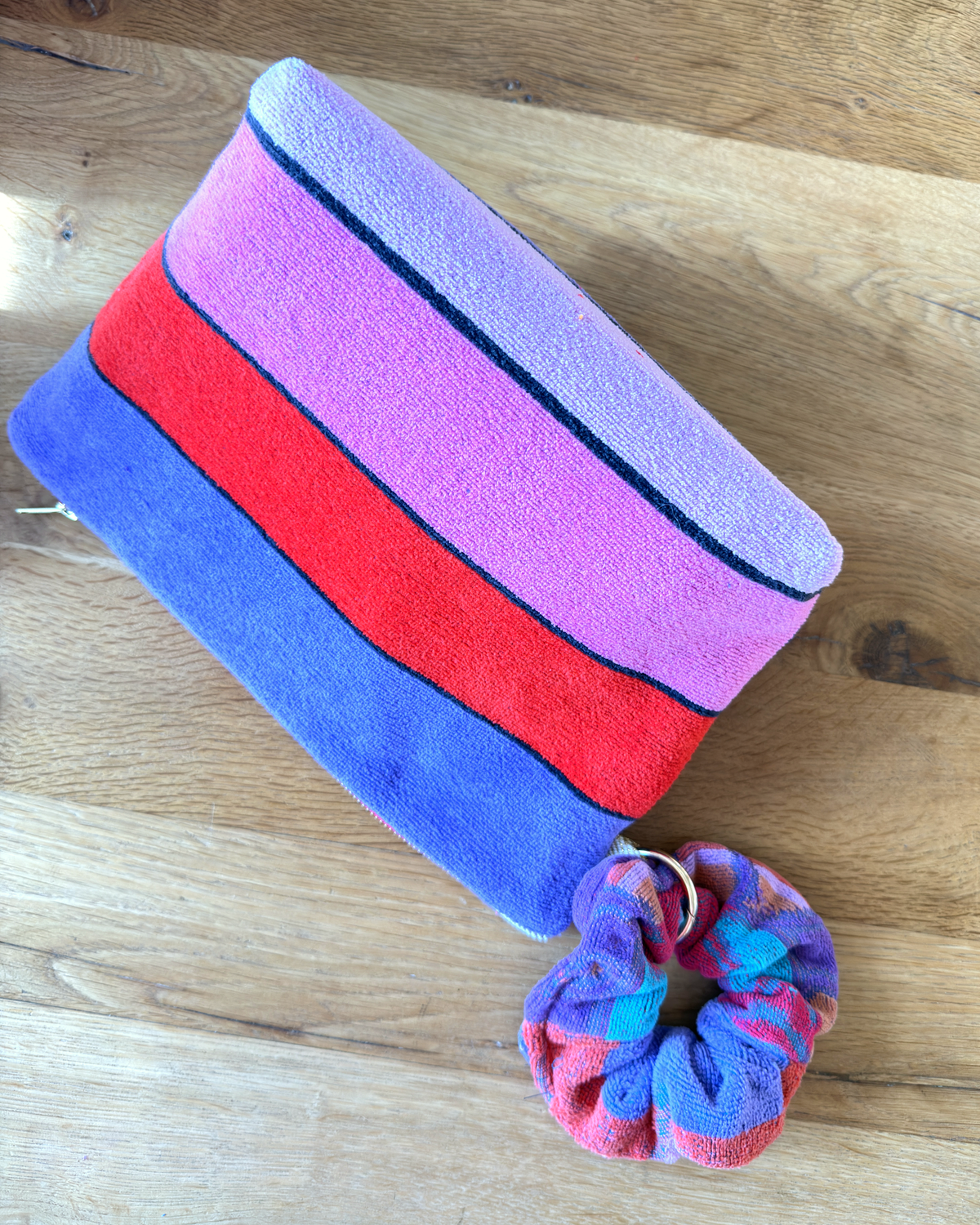 Repurposed Towel Beach Clutch “Desert Dawn” — handmade by Kspek from upcycled vintage textiles, view 5