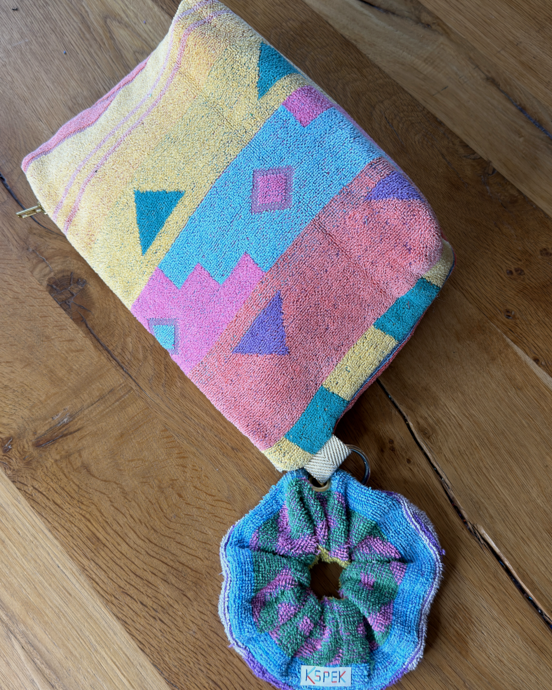 Repurposed Towel Beach Clutch “Coastal Vibe” — handmade by Kspek from upcycled vintage textiles, view 5