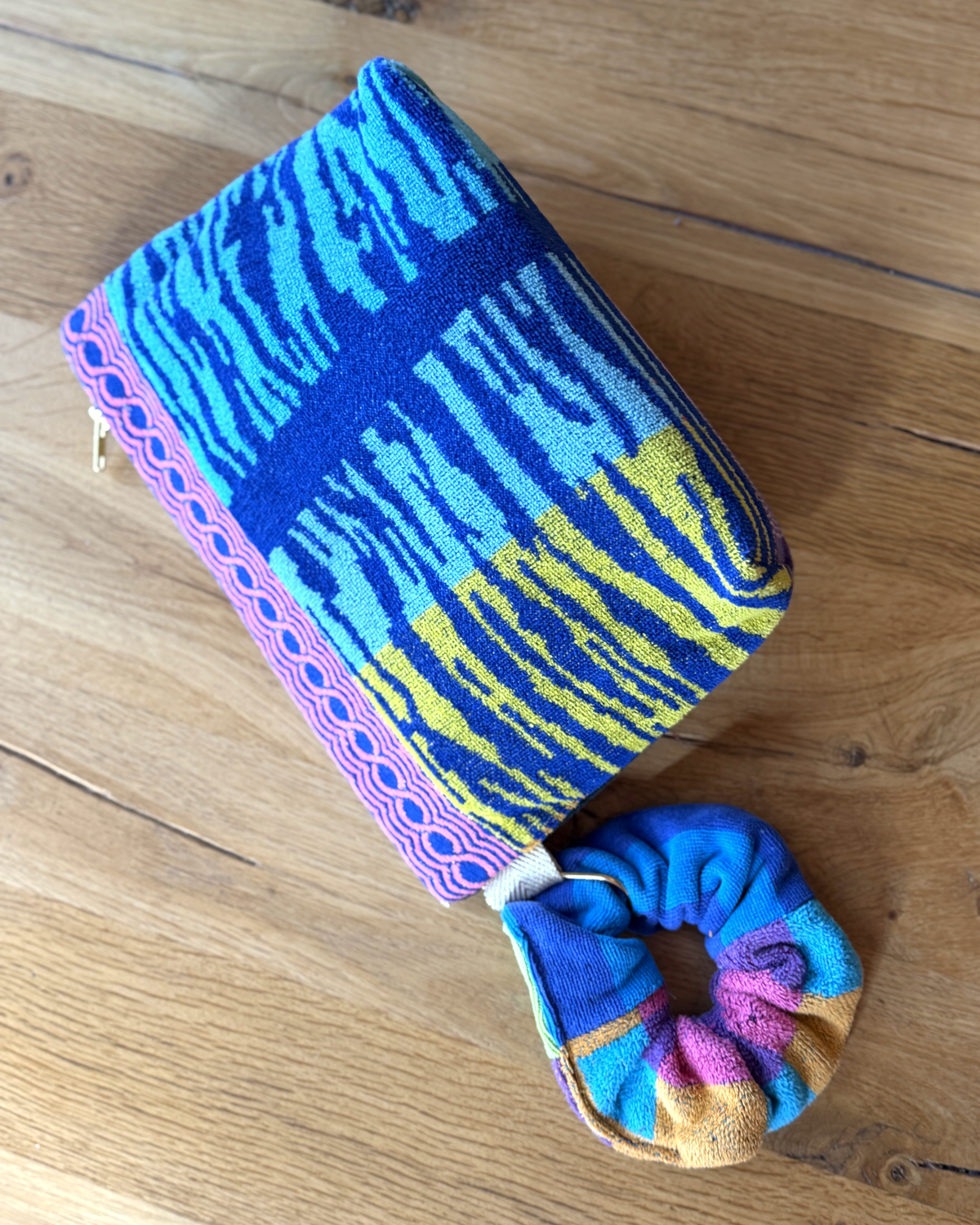 Repurposed Towel Beach Clutch “Sunset Vista” — handmade by Kspek from upcycled vintage textiles, view 5