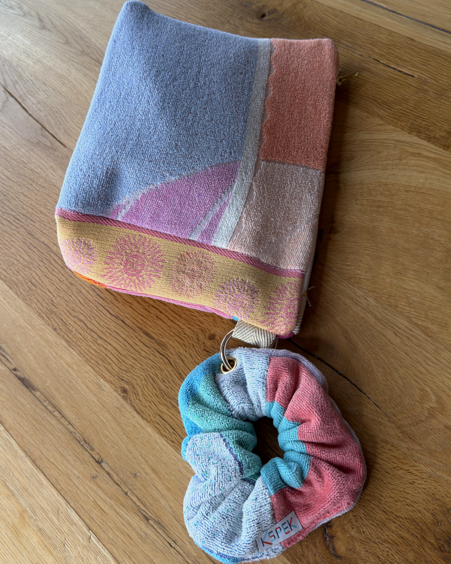 Repurposed Towel Beach Clutch “Sorbet Stroll” — handmade by Kspek from upcycled vintage textiles, view 6