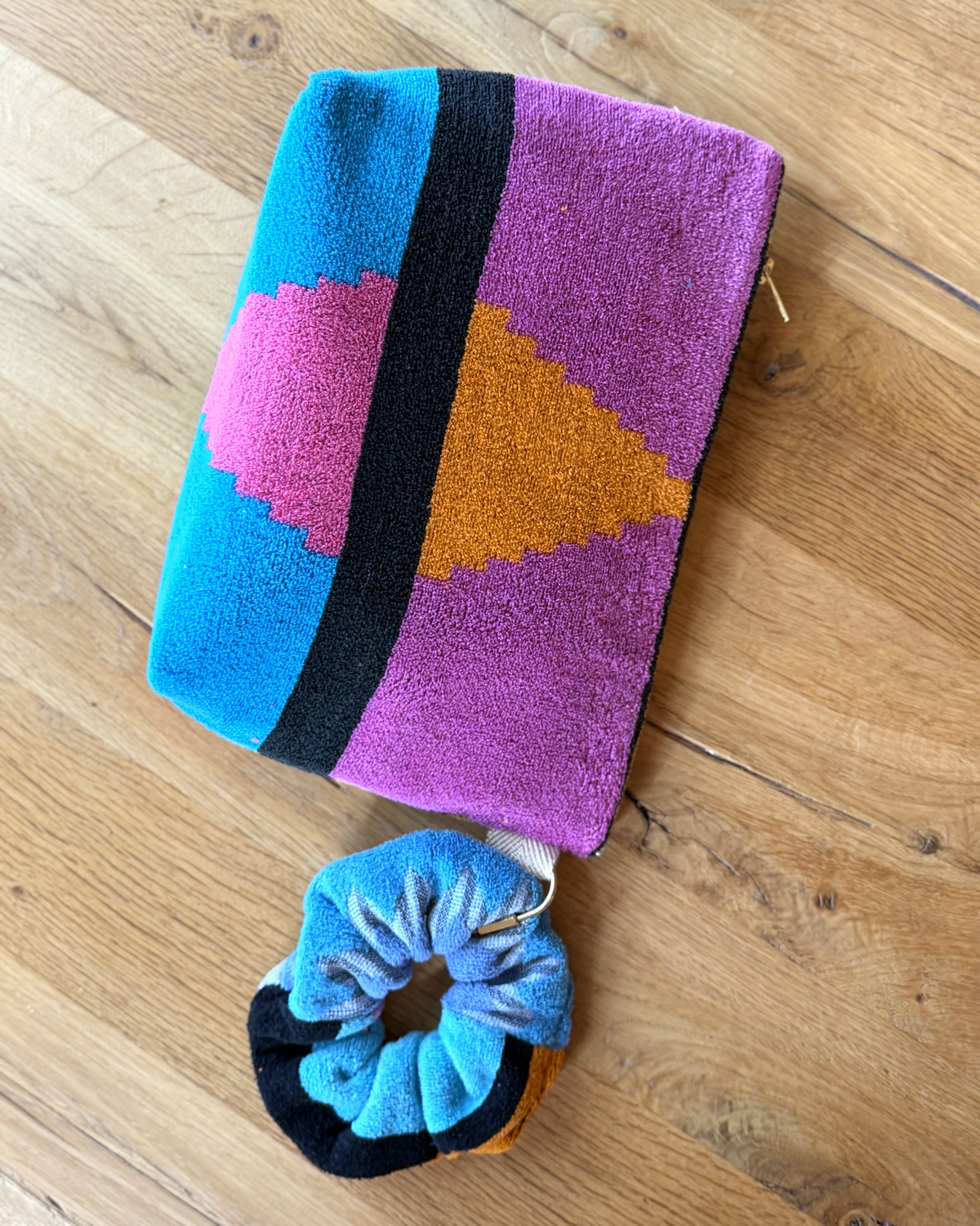 Repurposed Towel Beach Clutch “Sunset Horizon” — handmade by Kspek from upcycled vintage textiles, view 6