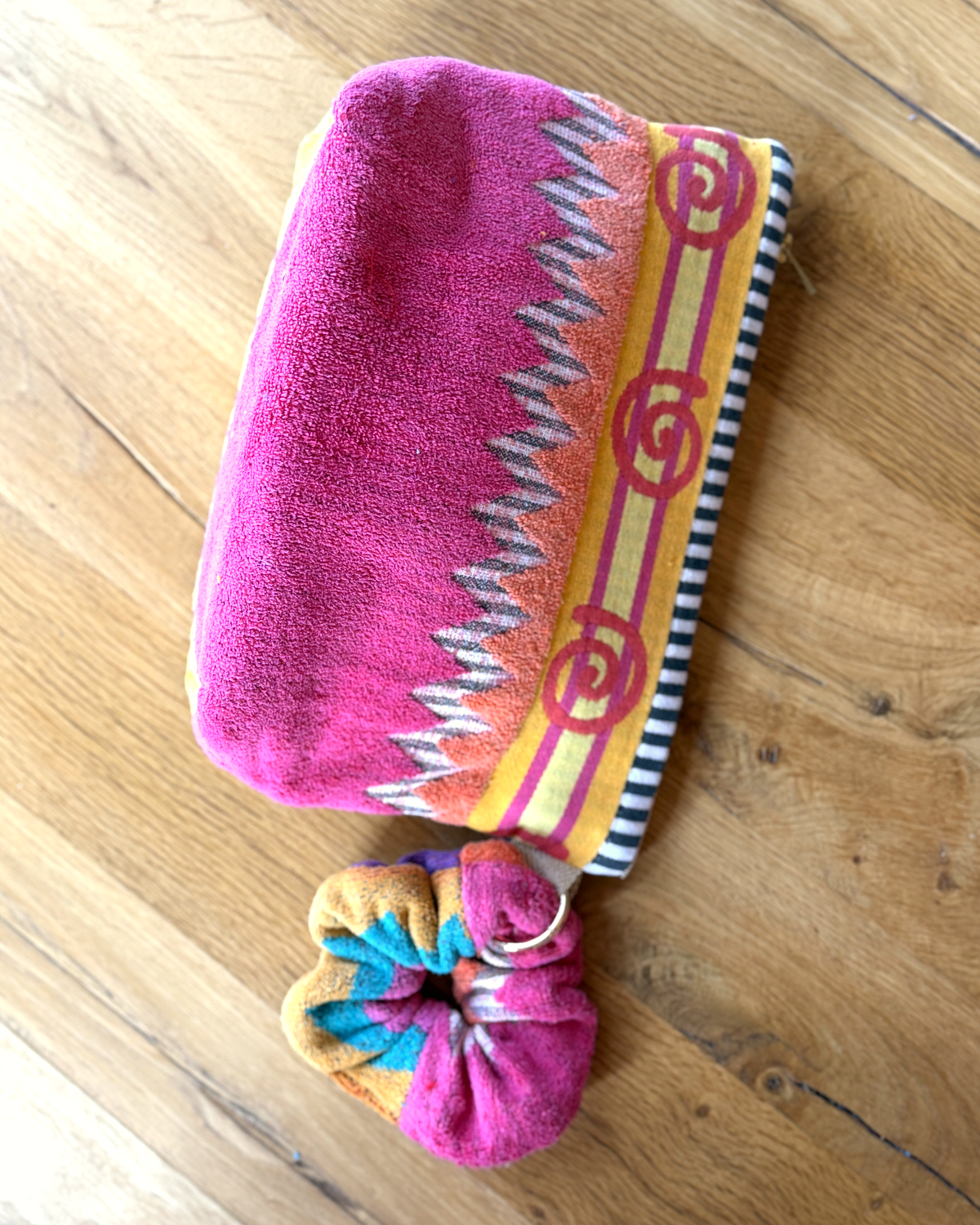 Repurposed Towel Beach Clutch “Tide Horizon” — handmade by Kspek from upcycled vintage textiles, view 6