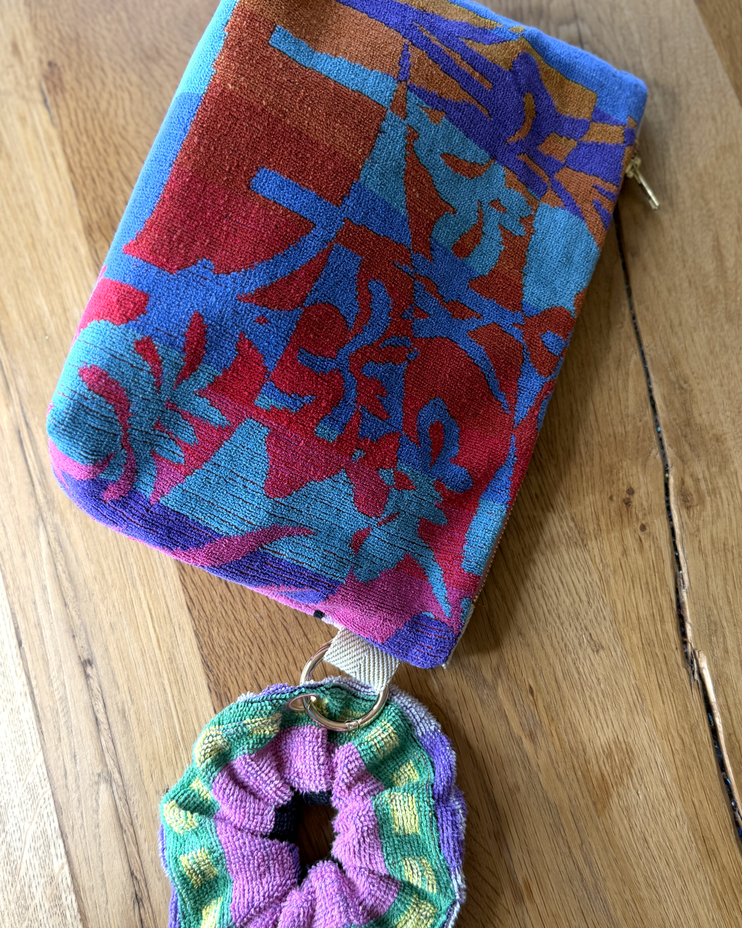 Repurposed Towel Beach Clutch “Coastal Groove” — handmade by Kspek from upcycled vintage textiles, view 6